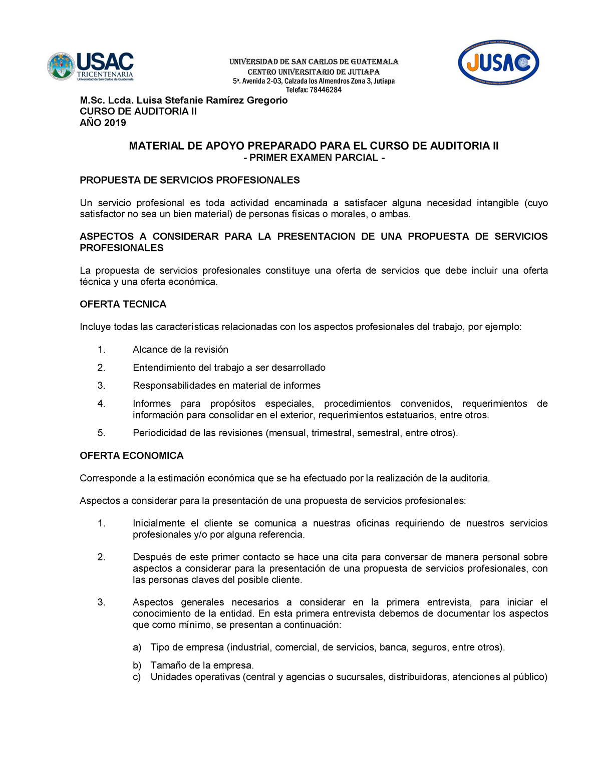 Propuesta Servicios Profesionales - UNIVERSIDAD DE SAN CARLOS DE GUATEMALA  CENTRO UNIVERSITARIO DE - Studocu