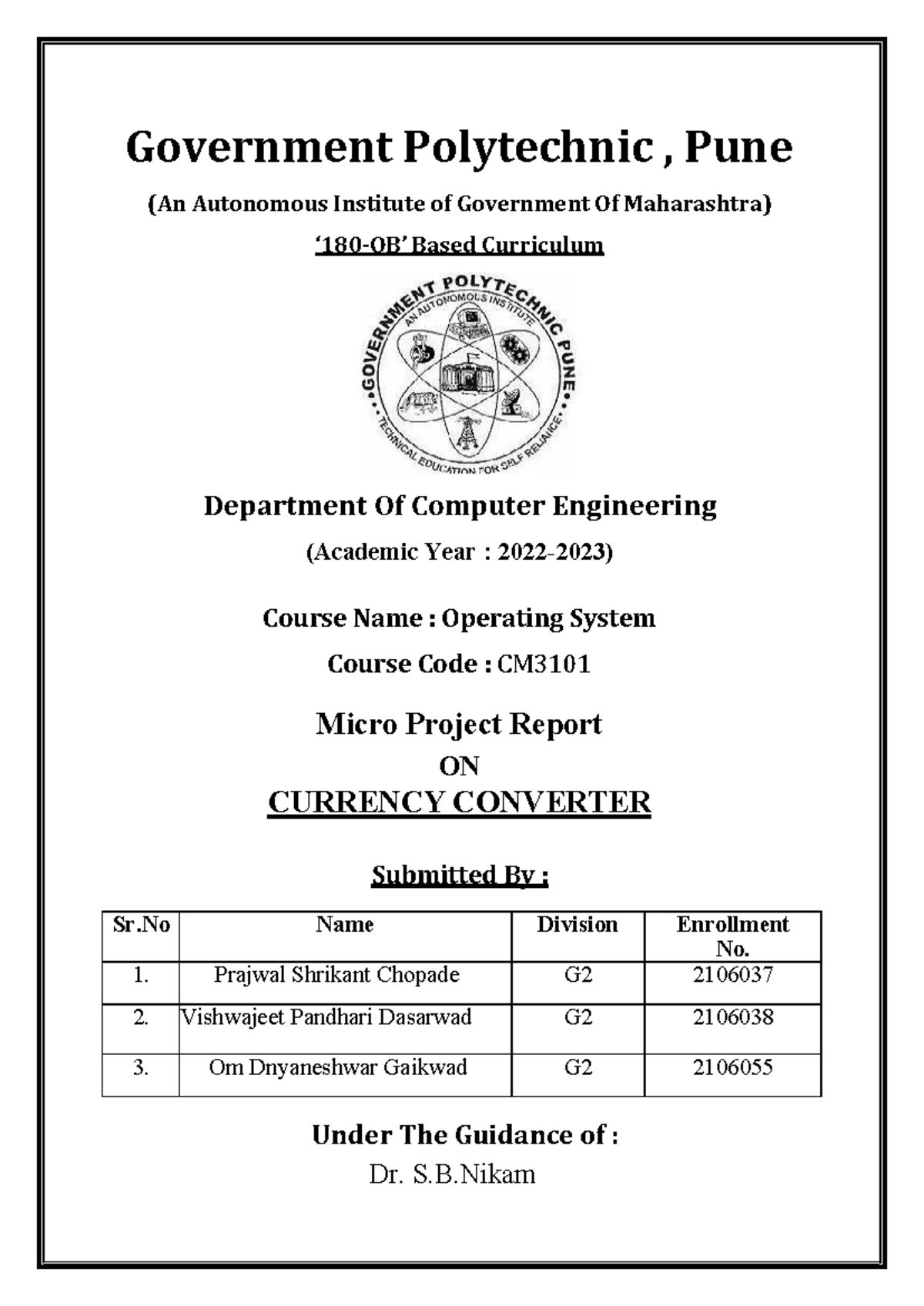 OSY Currency pdf - notes - Government Polytechnic , Pune (An Autonomous ...