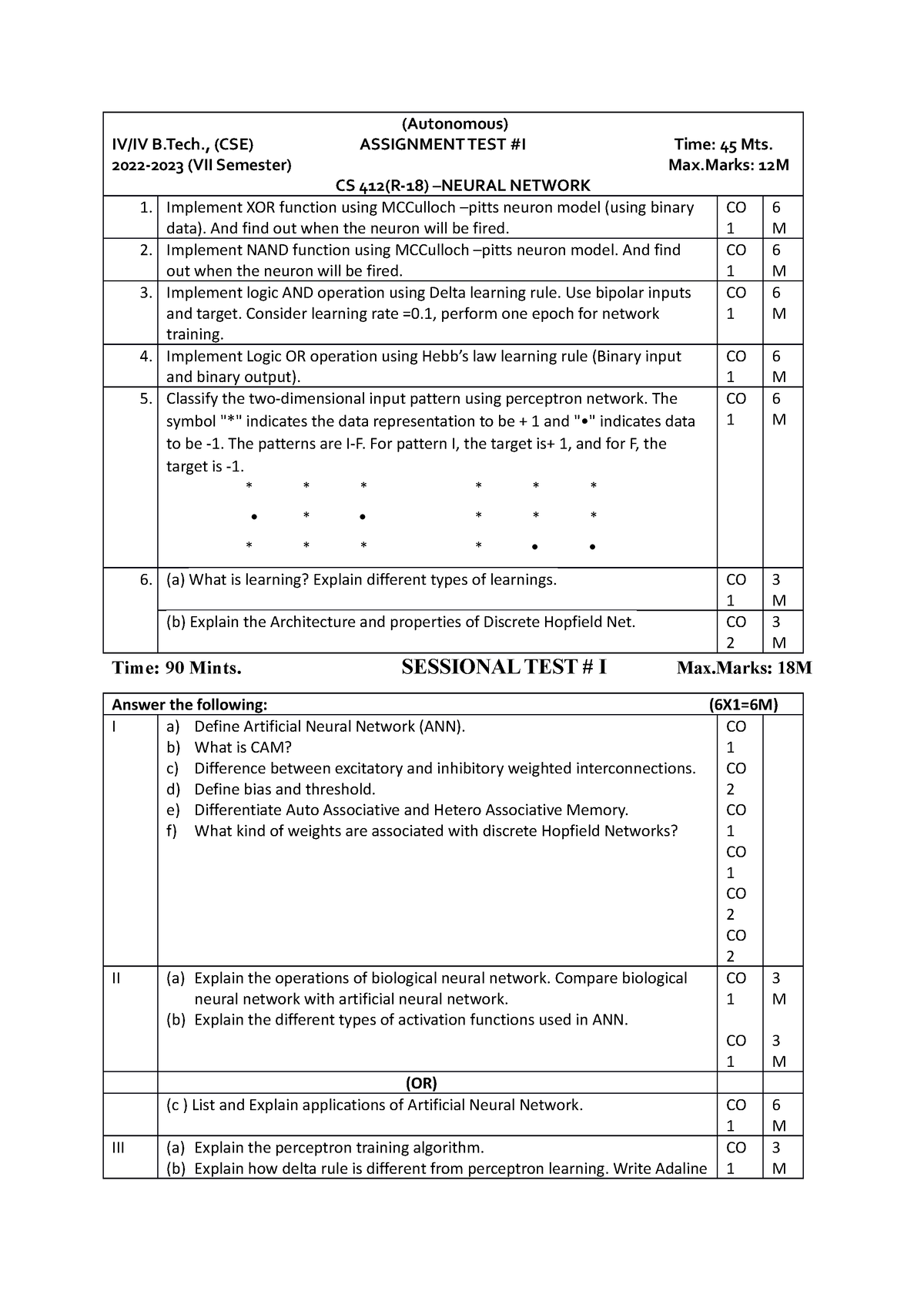 Mid question paper - (Autonomous) IV/IV B., (CSE) ASSIGNMENT TEST #I ...