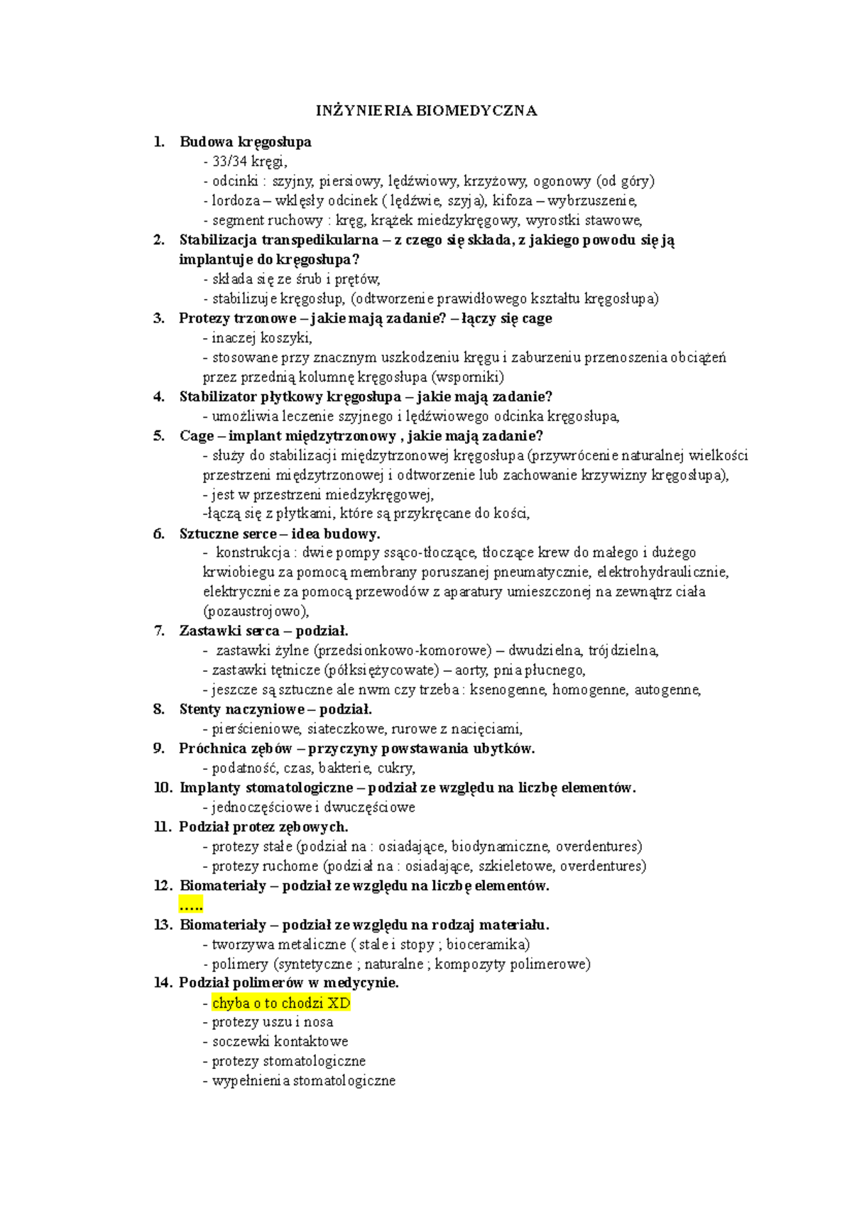 Inżynieria Biomedyczna - INŻYNIERIA BIOMEDYCZNA Budowa kręgosłupa 33/34