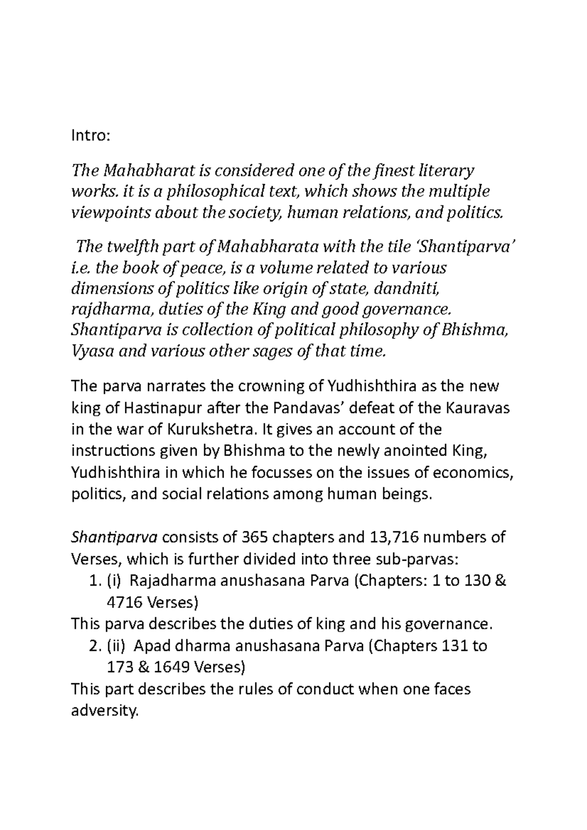 Rajdharma Assignment - Intro: The Mahabharat Is Considered One Of The ...