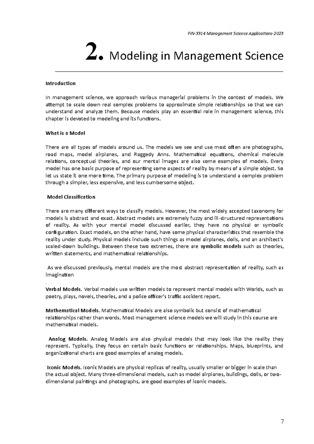 Chapter 02 Modeling in Mnagement Science - FIN-3314 Management Science ...