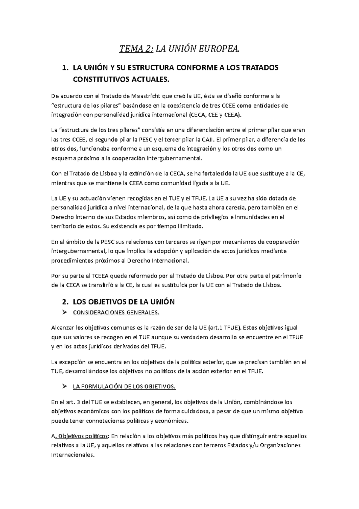 TEMA 2 - Resumen Instituciones y derecho de la Unión Europea - TEMA 2 ...