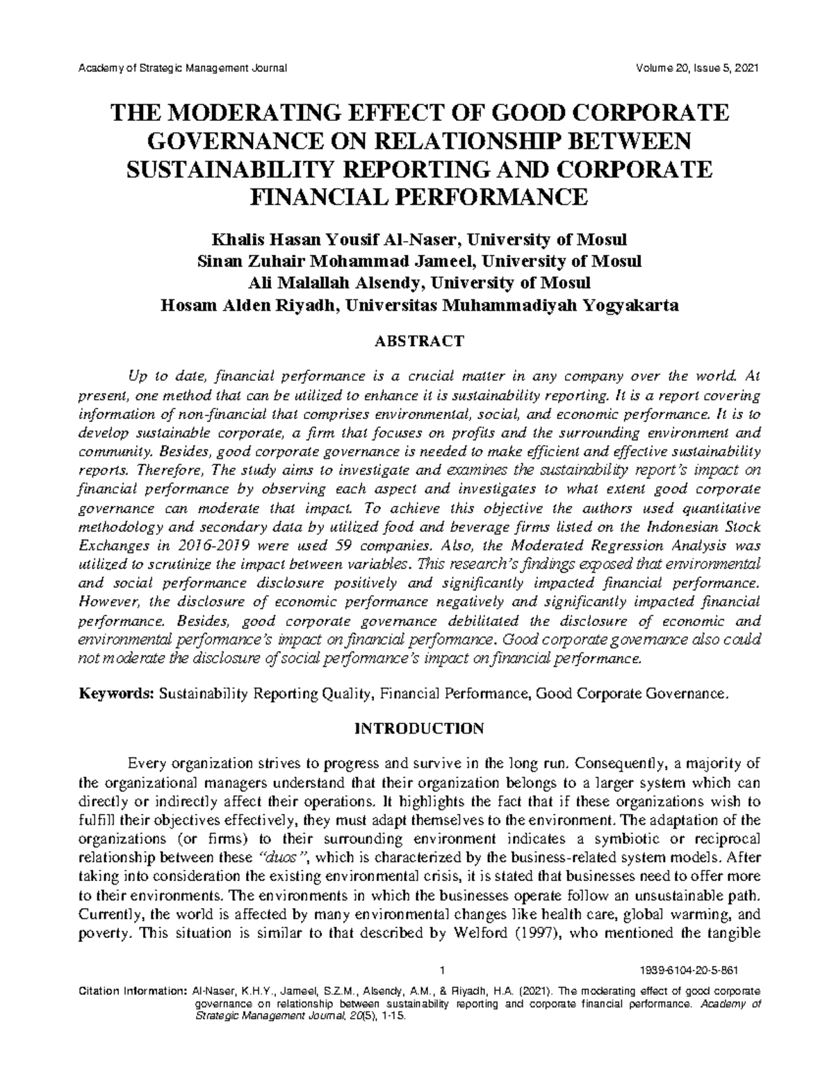 The moderating effect of good corporate governance on relationship ...