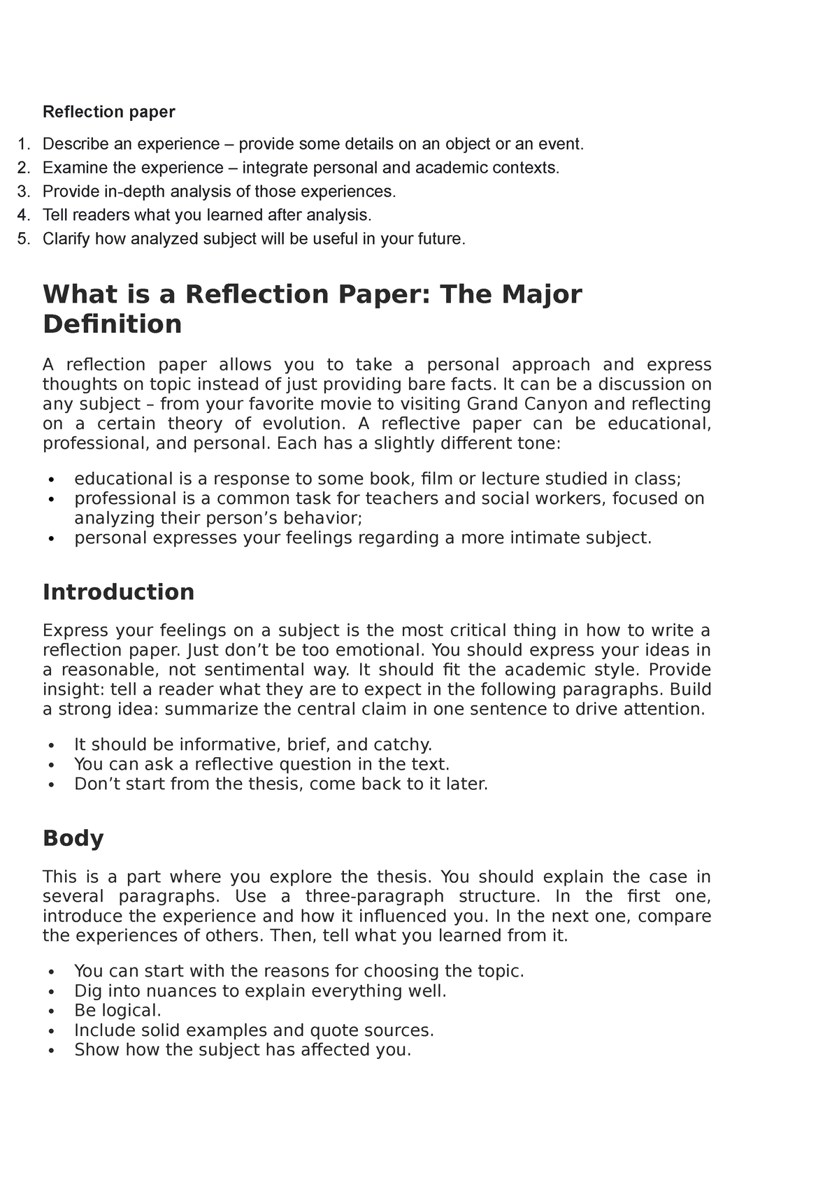 REFLECTIVE PAPER OVERVIEW What is reflective