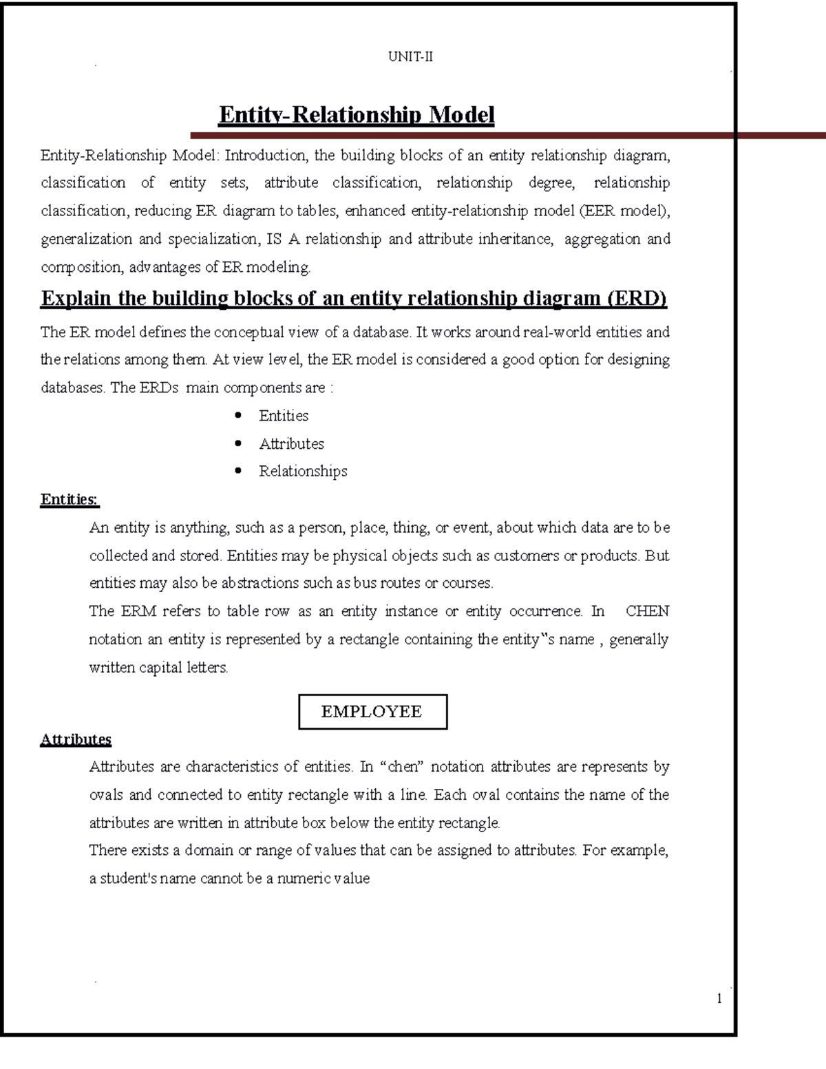 DBMS UNIT-2 - Dbms - Entity-Relationship Model Entity-Relationship ...