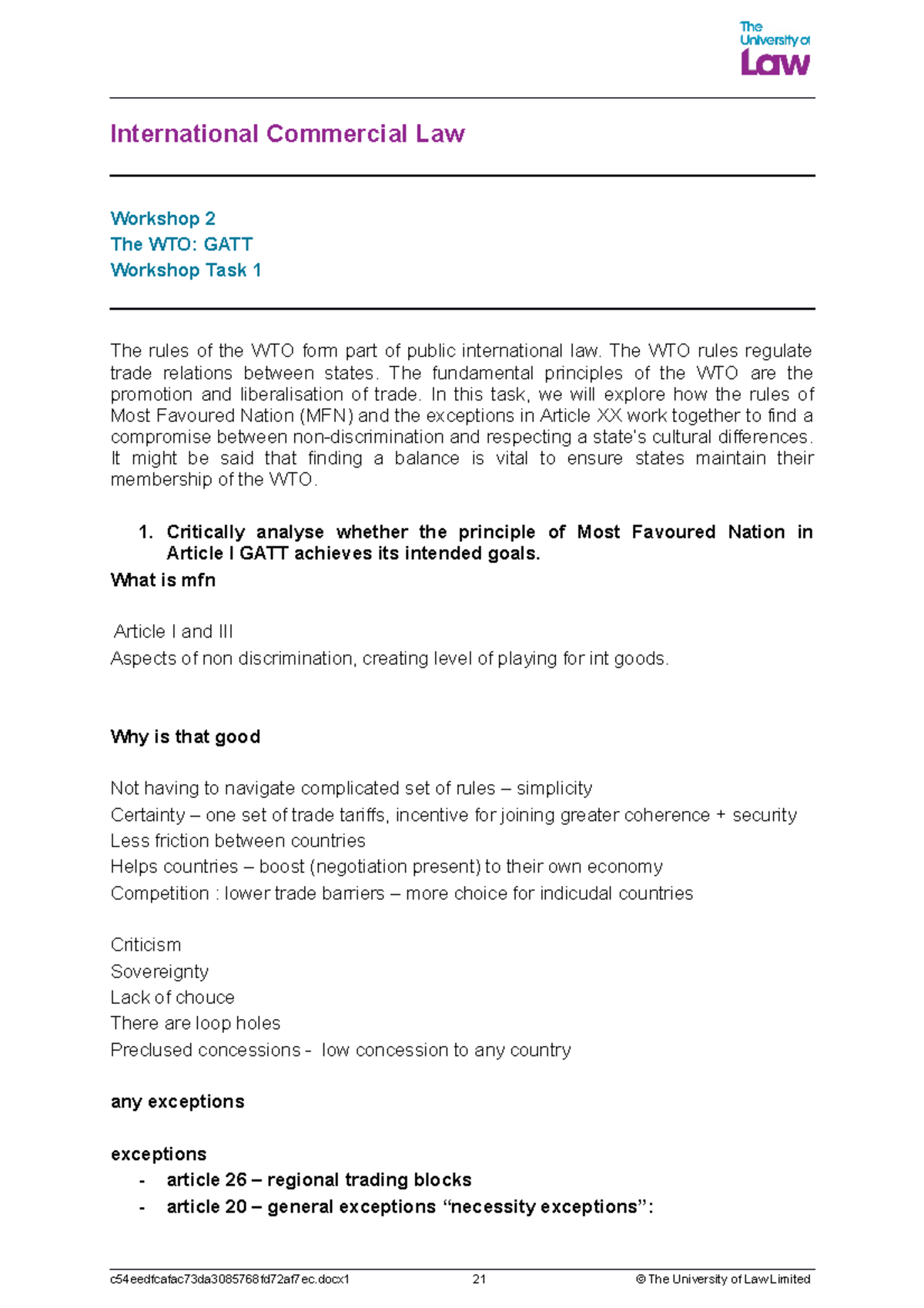 ICL WS2 task 1 - workshop 2 task 1 2022/2023 - International Commercial ...