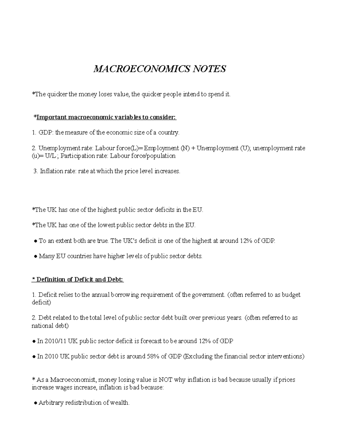 Macronomics Notes - HELPS WITH A BETTER UNDERSTANDING OF THE COURSE ...