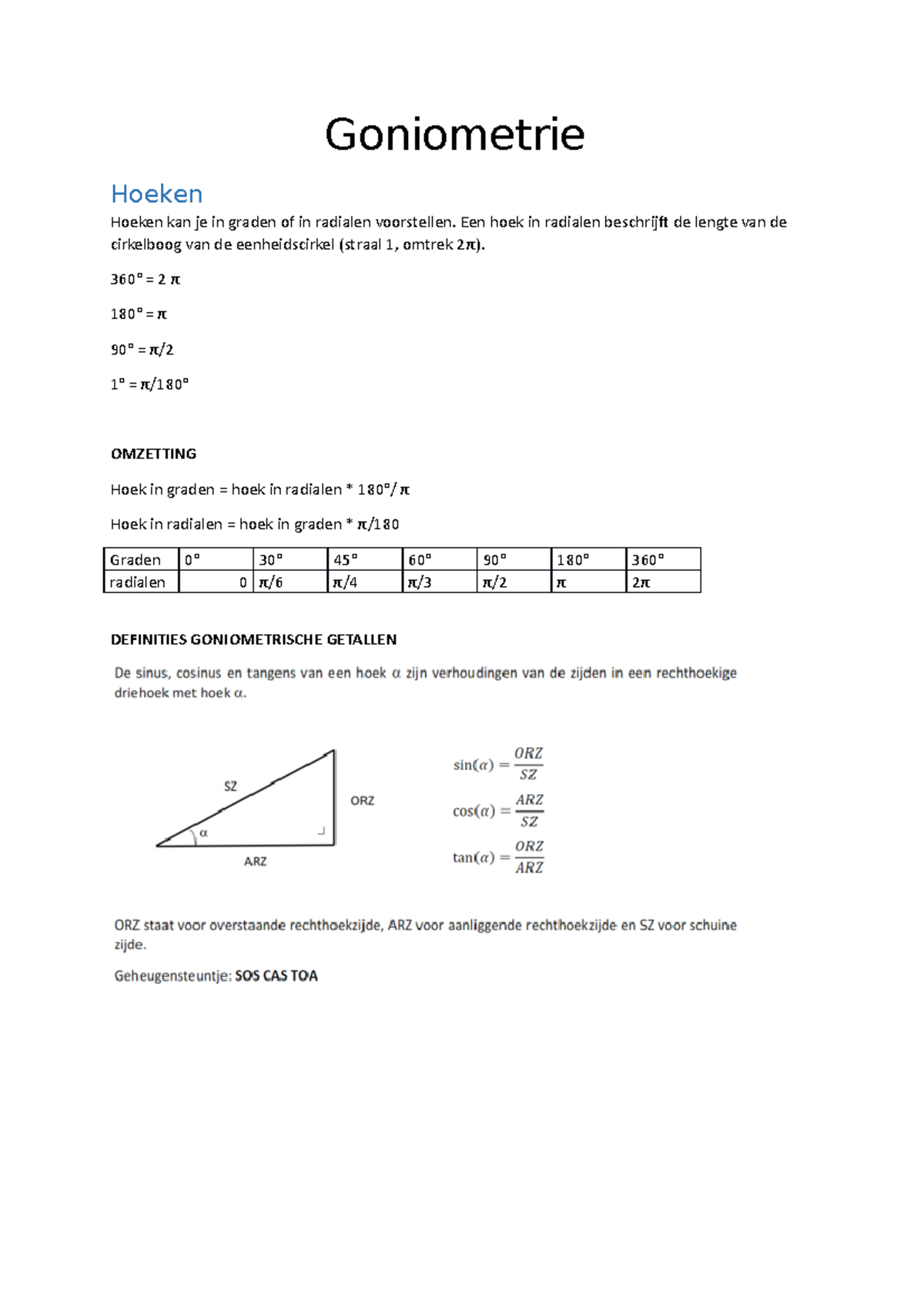 Sv Goniometrie - Goniometrie Hoeken Hoeken Kan Je In Graden Of In ...