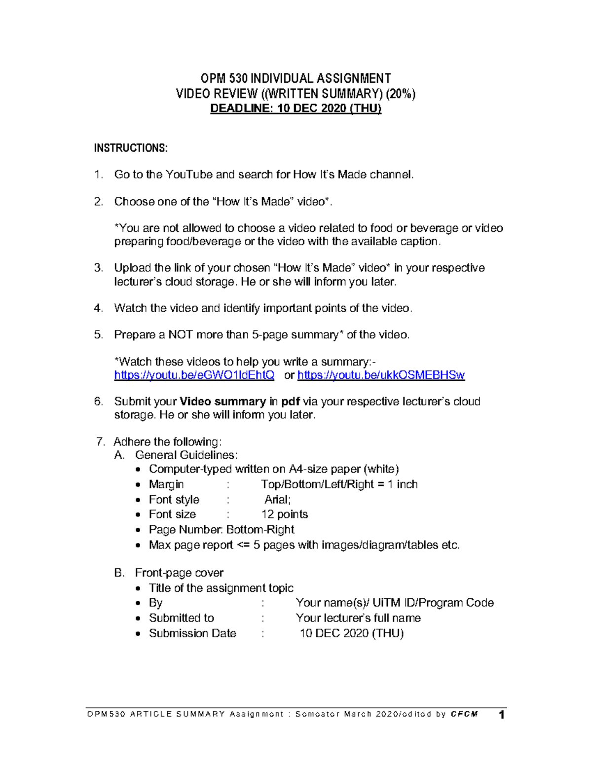 2 IND ASGN 1- Video Review - OPM530 ARTICLE SUMMARY Assignment ...