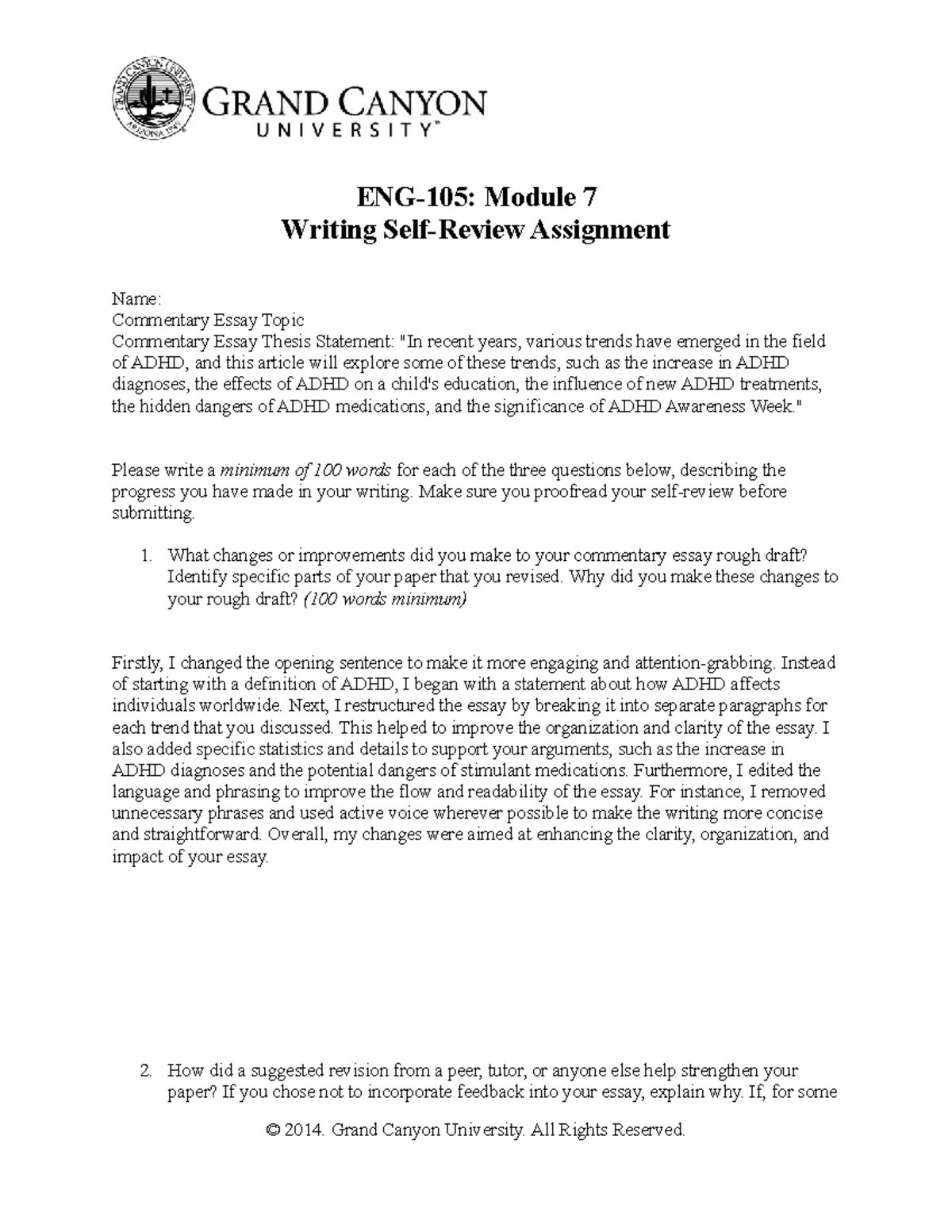 ENG 105 RS Self Review Assignment - ENG-105: Module 7 Writing Self ...