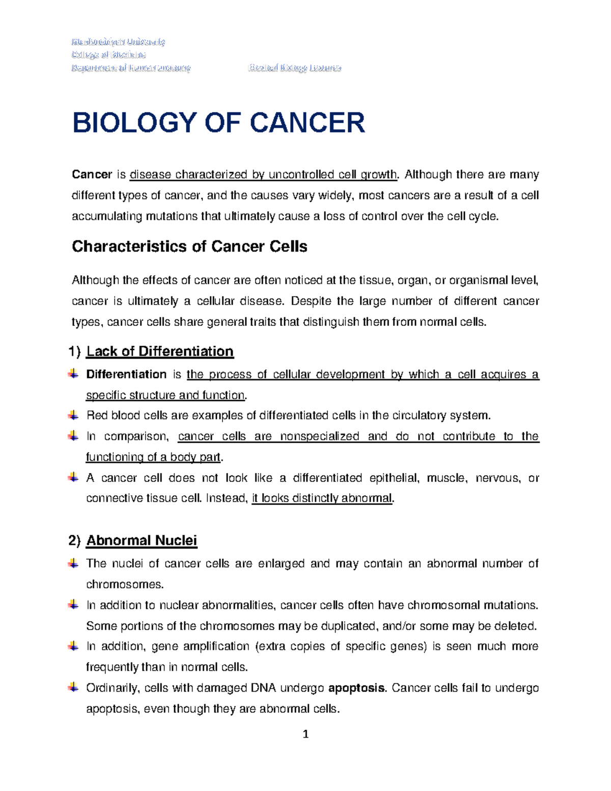 Medical Biology Lec. 10 - BIOLOGY OF CANCER Cancer Is Disease ...