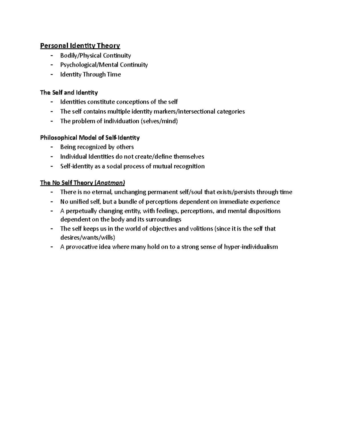 Personal Identity - Dr. Romaya - Personal Identity Theory - Bodily ...