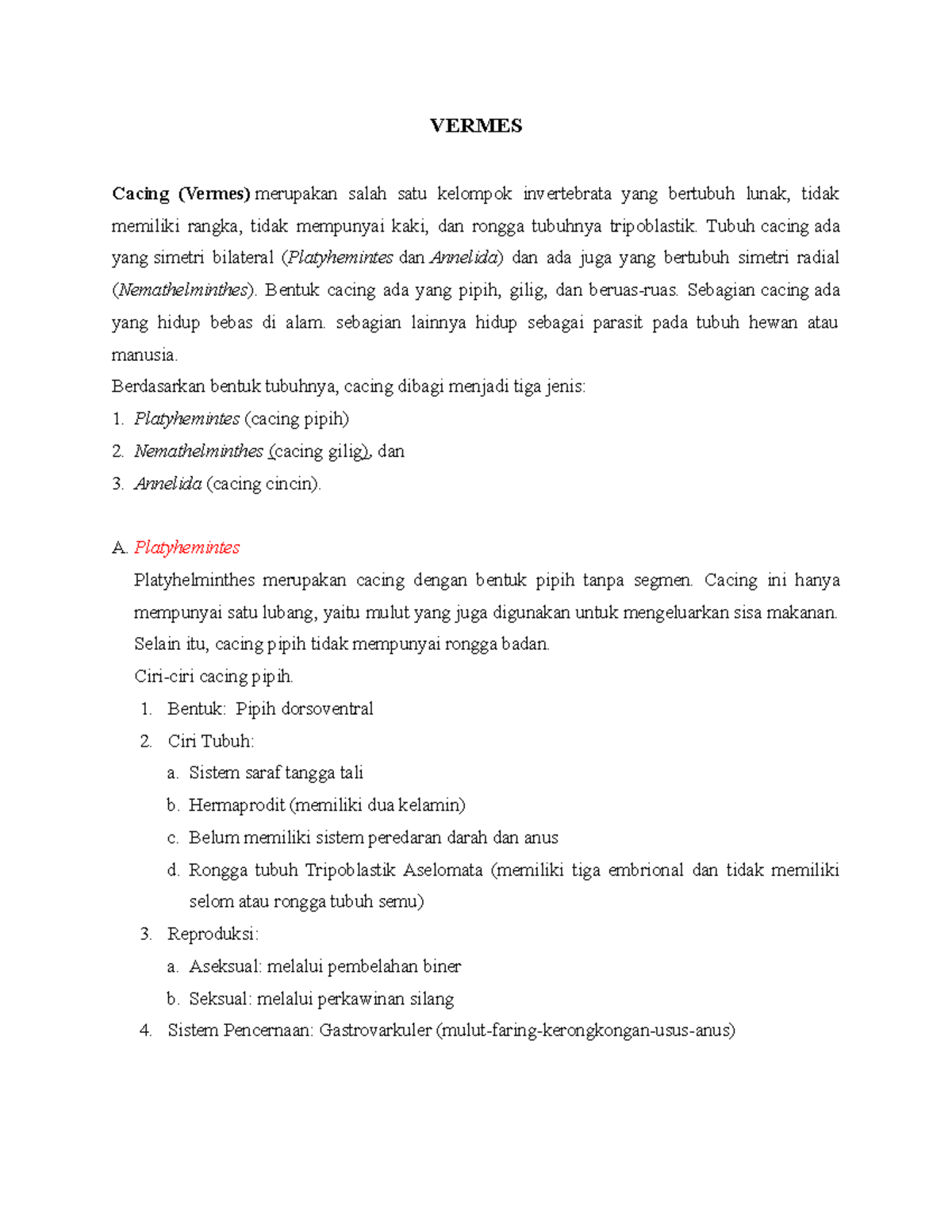 Vermes - VERMES Cacing (Vermes) merupakan salah satu kelompok ...