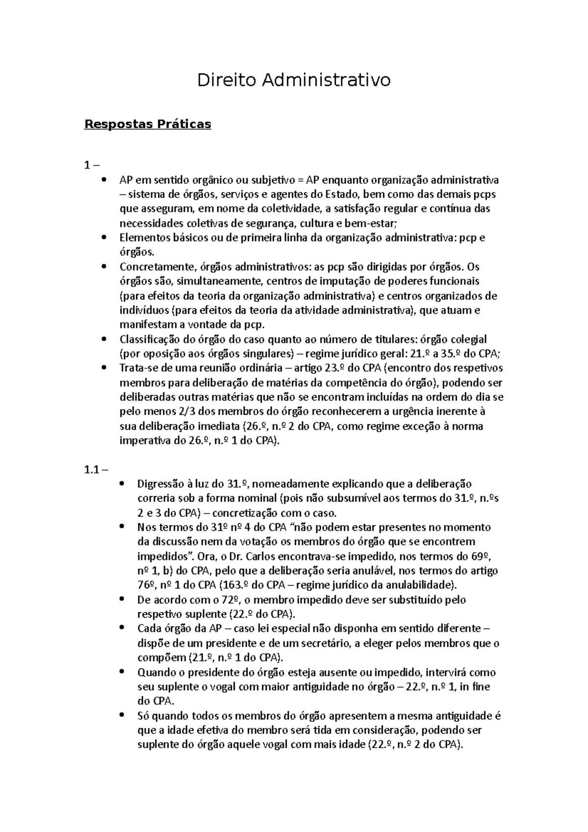 DA I - Exames Respostas Práticas - Direito Administrativo - Studocu