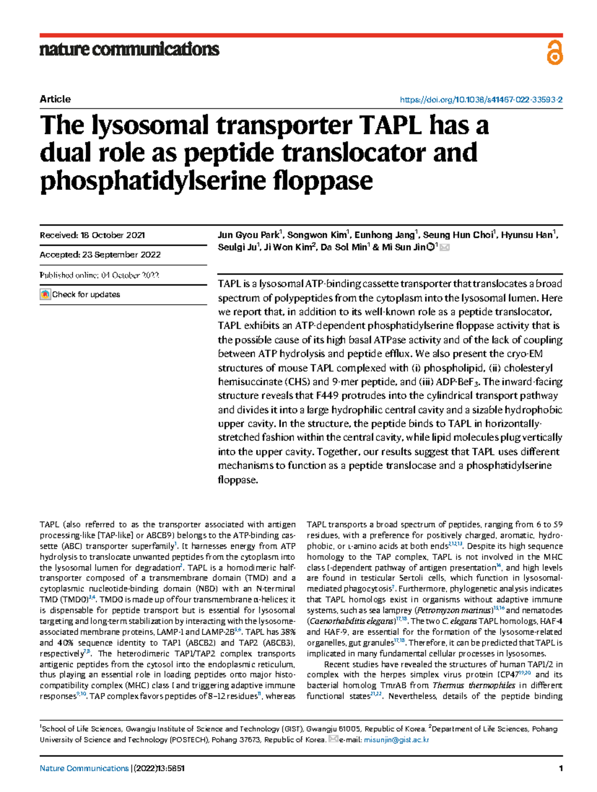 Paper 1 - Callaghan (Park et al., (2022) Nat. Comms. 13, 5851 - The ...