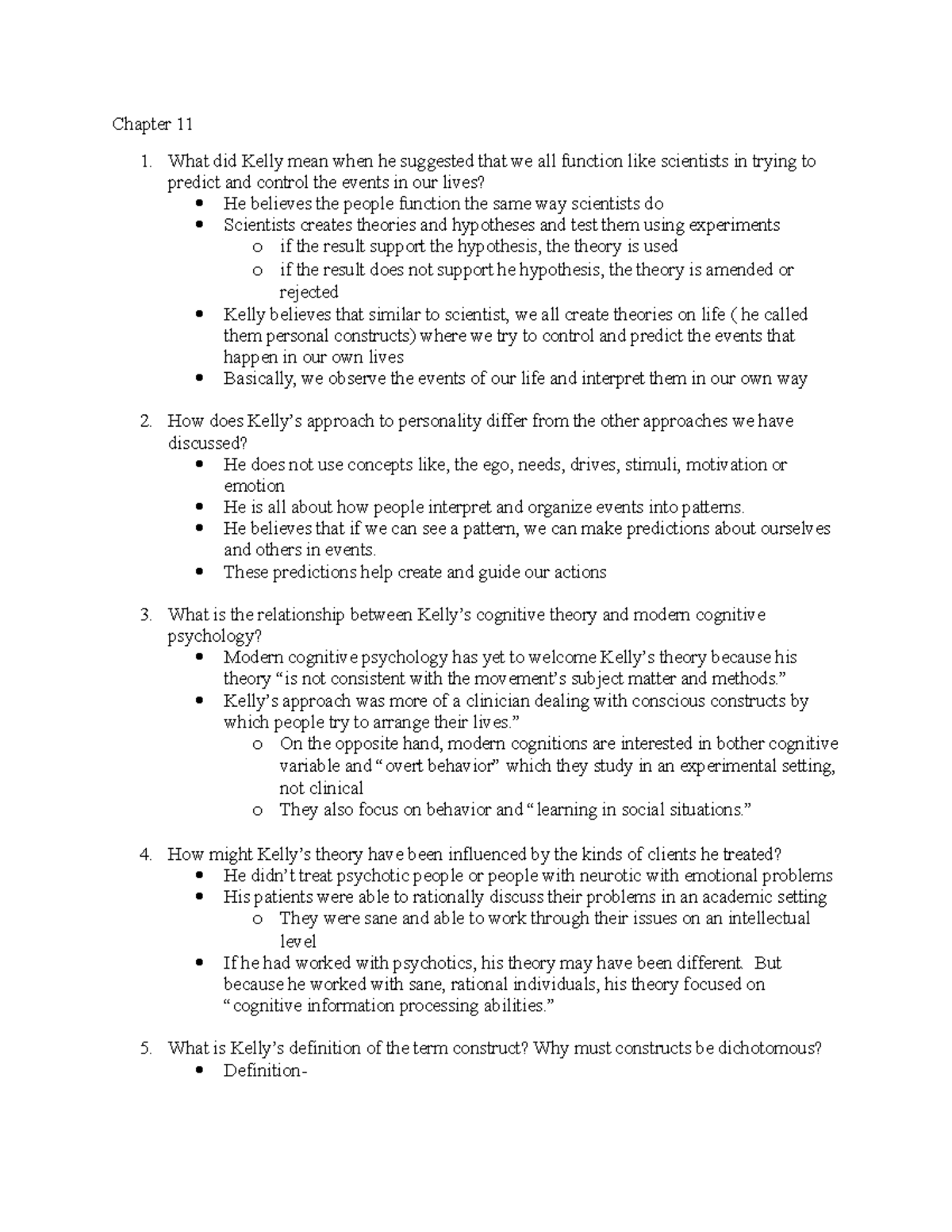 Chapter 11 - Theories of Personality Henley class. These notes helped ...