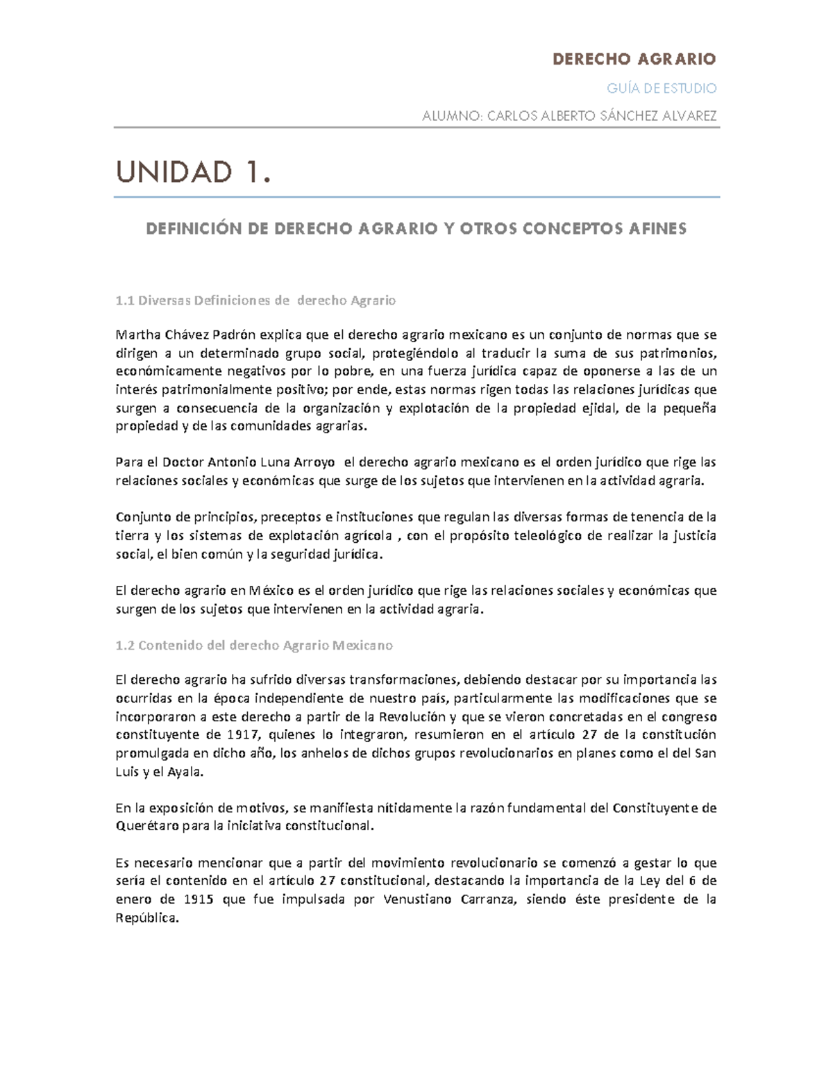 63933558 GUIA Derecho Agrario - GUÍA DE ESTUDIO ALUMNO: CARLOS ALBERTO ...