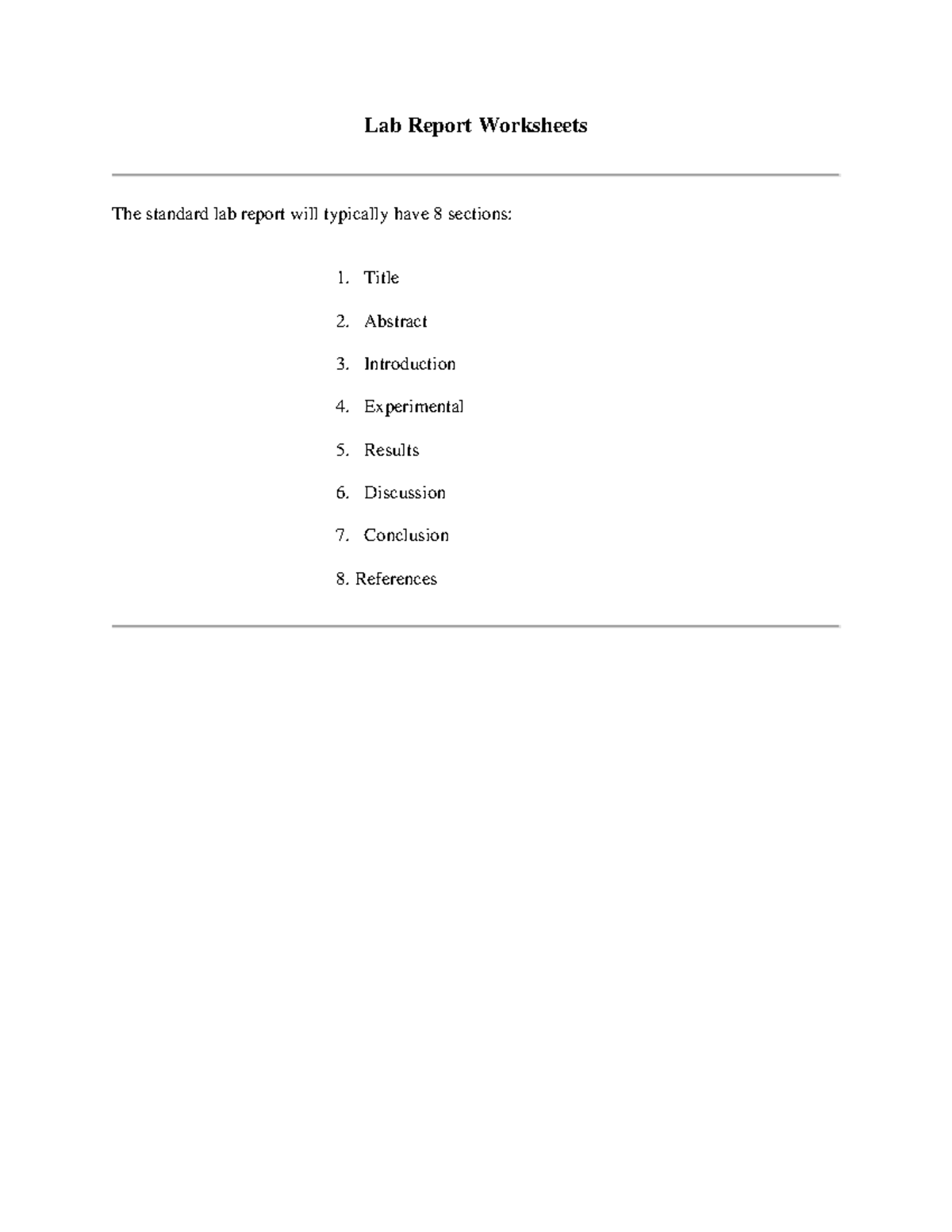LAB Report Lab Report Worksheets The standard lab report will
