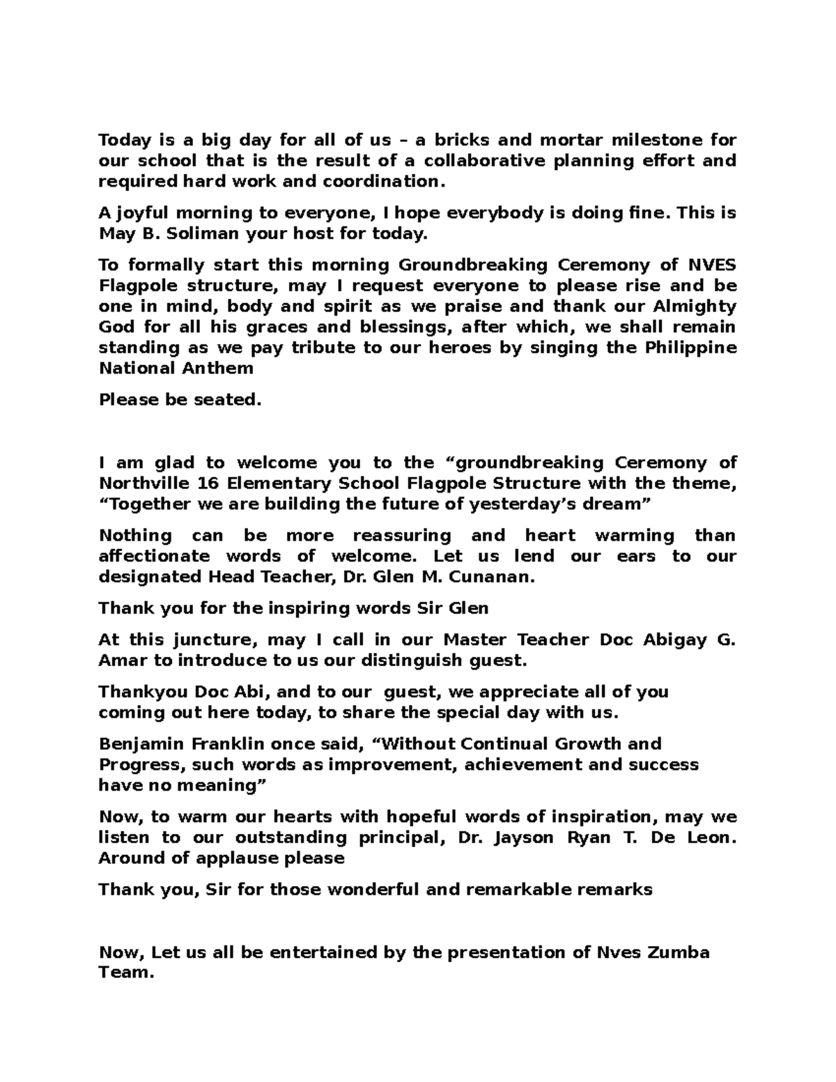 scripts in unveiling - Today is a big day for all of us – a bricks and ...