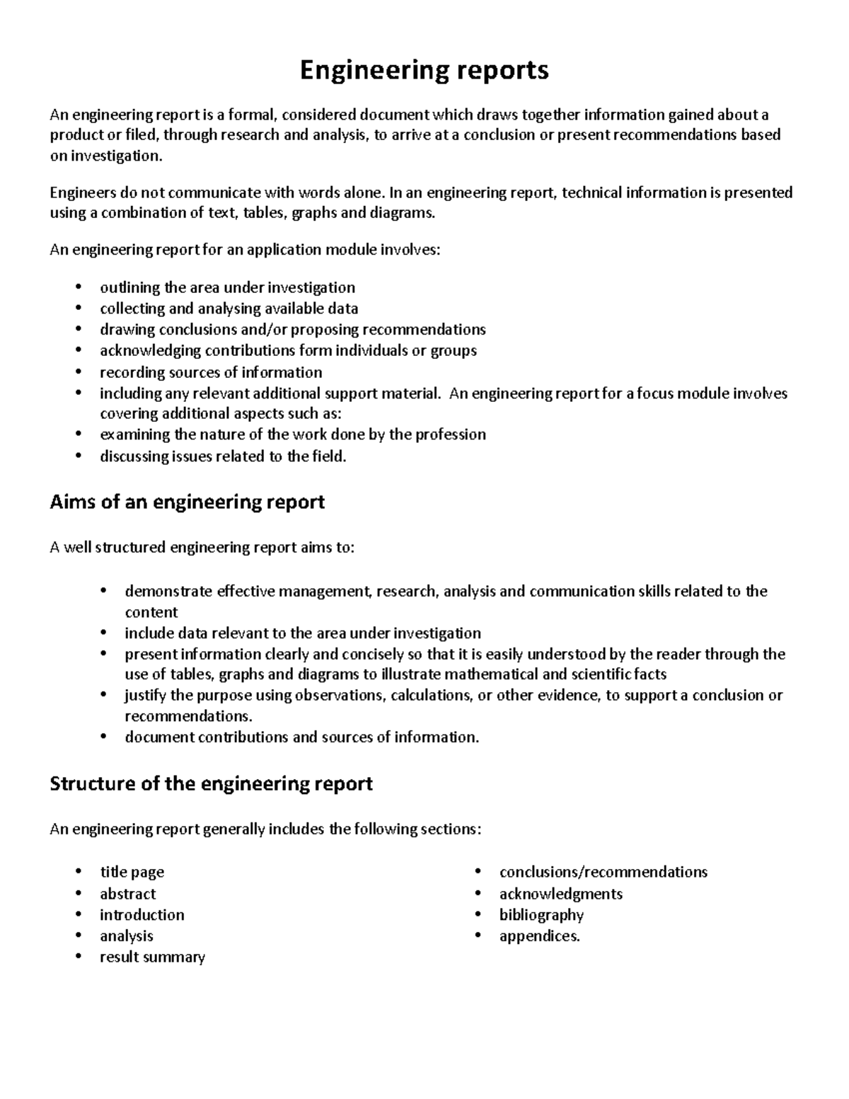Engineering report scaffold - Engineering reports An engineering report ...