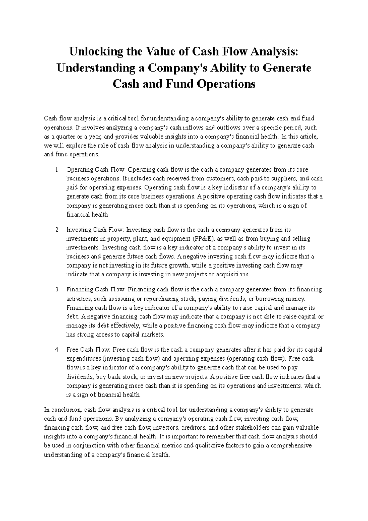 Unlocking The Value Of Cash Flow Analysis Unlocking The Value Of Cash