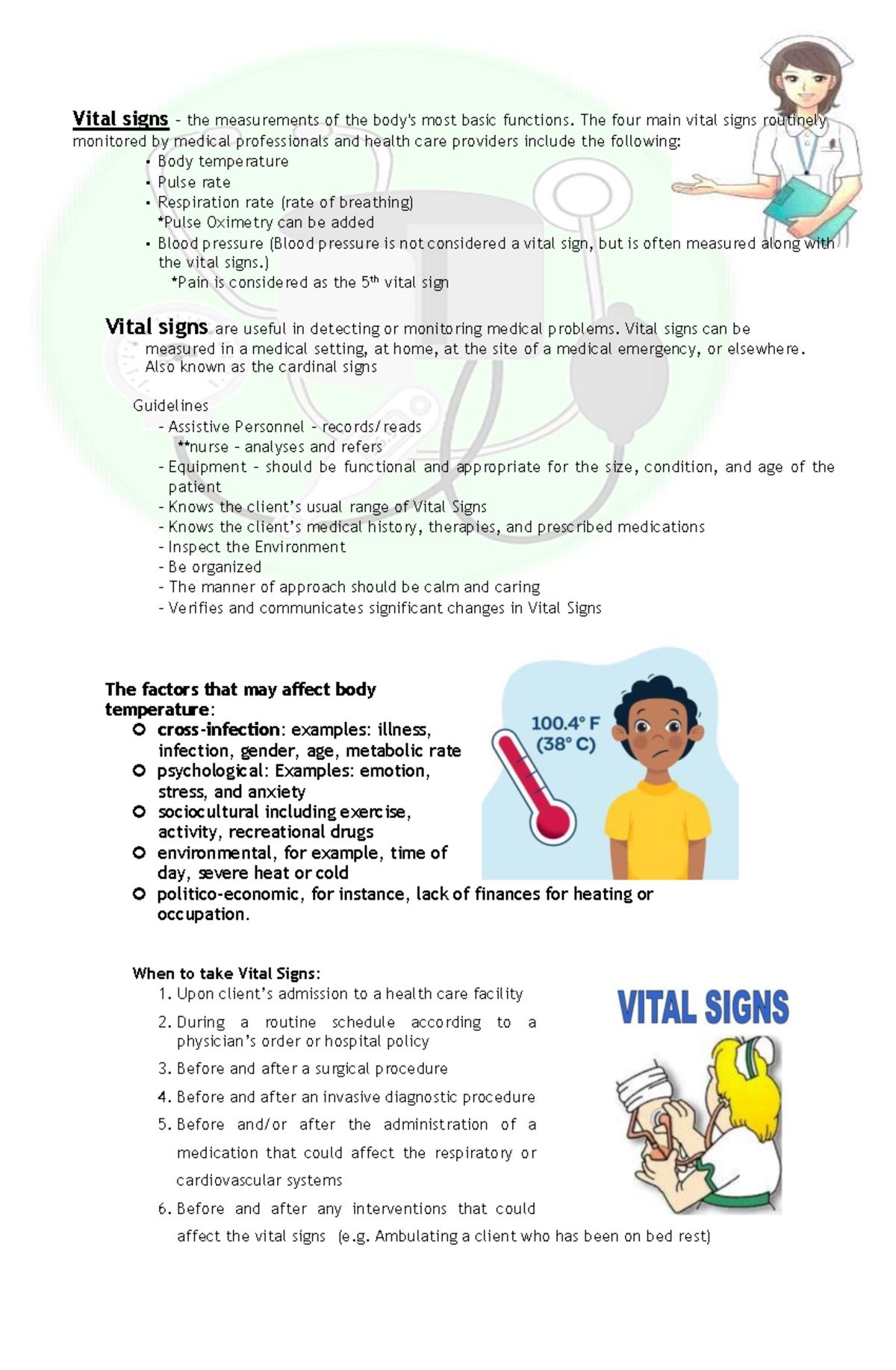 Vital Signs (Body Temperature, Pulse Rate, Respiration Rate, Blood