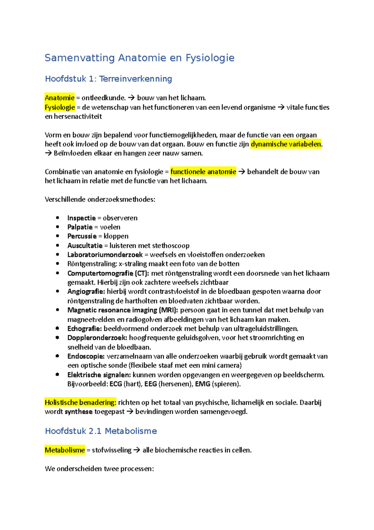 Samenvatting Mk - Medische Kennis Periode 1 - Anatomie En Fysiologie ...