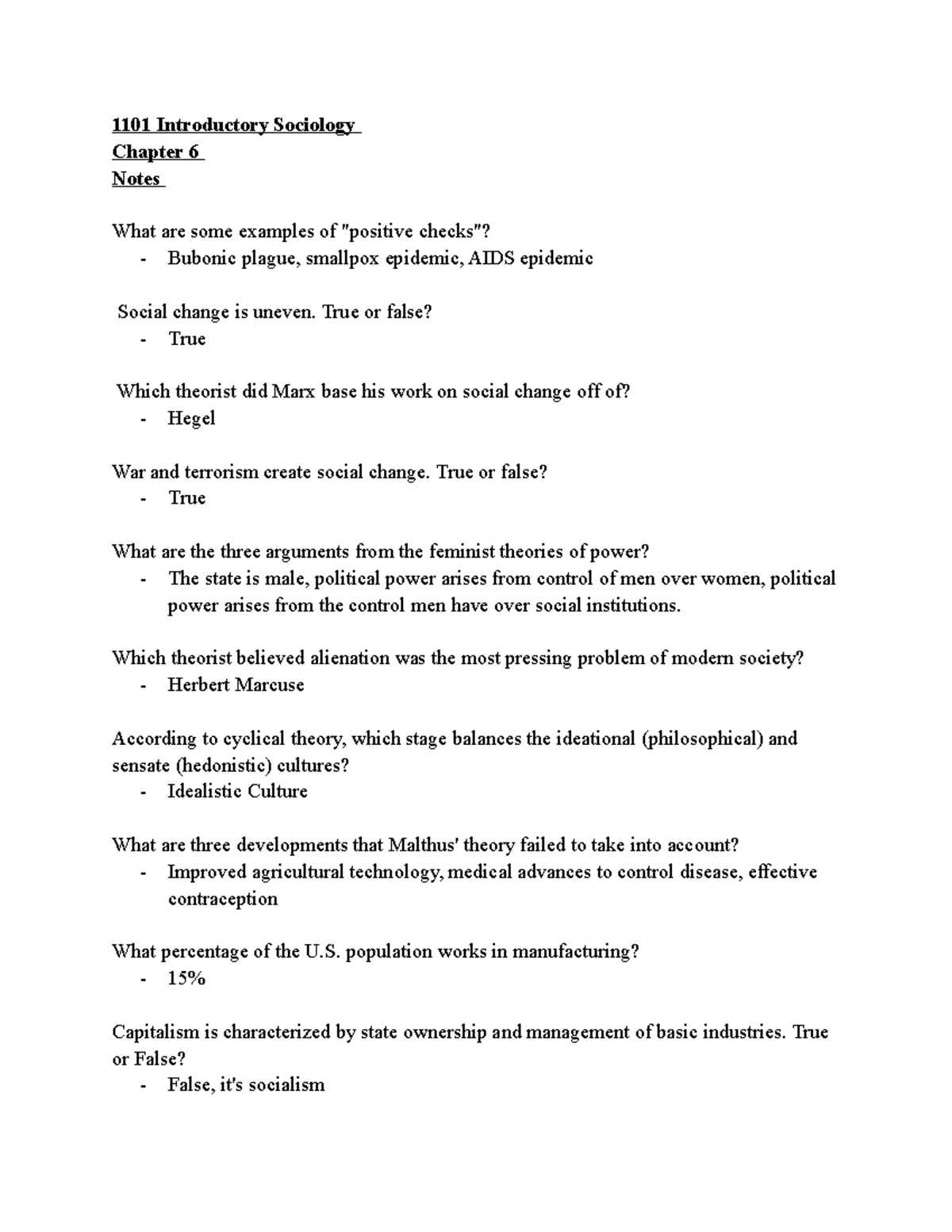 Intro sociology- Chapter 6 notes - 1101 Introductory Sociology Chapter ...