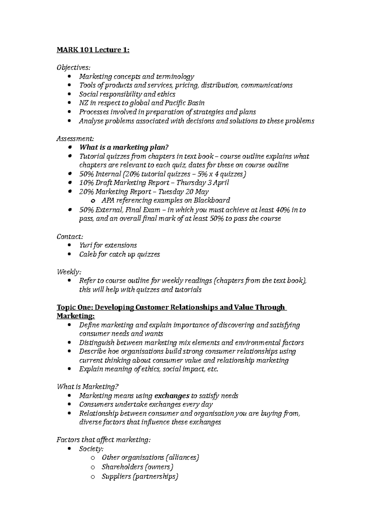 Mark 101 Lecture 1 Studocu