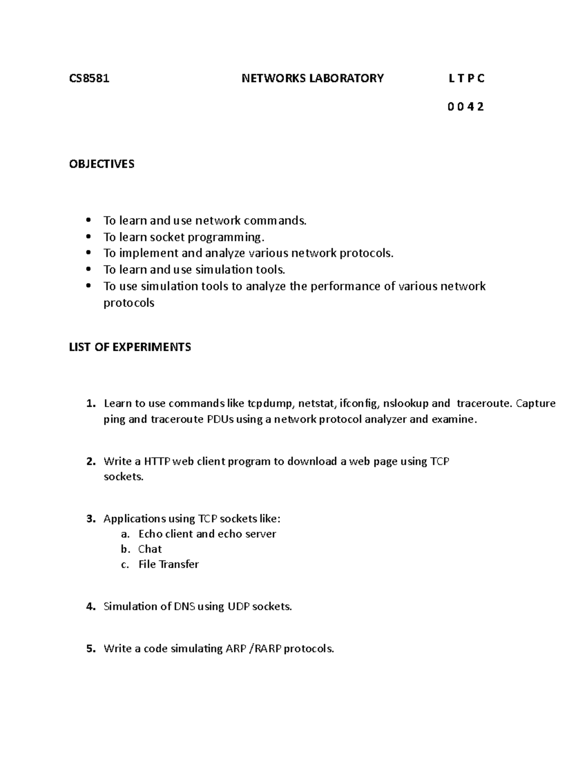 Networks Lab manual sample along with aim and algo - CS8581 NETWORKS ...