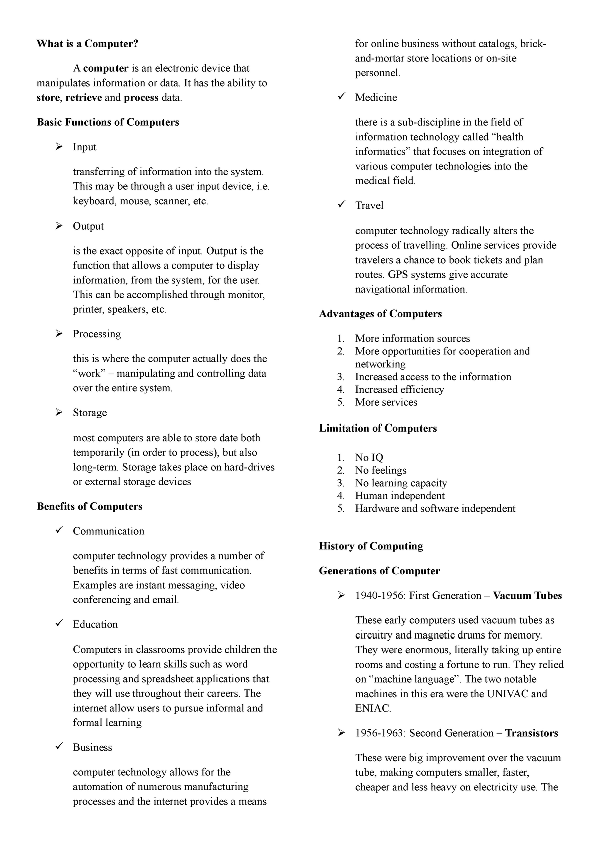 What Is A Computer Lecture Notes 1 4 What Is A Computer A Computer 