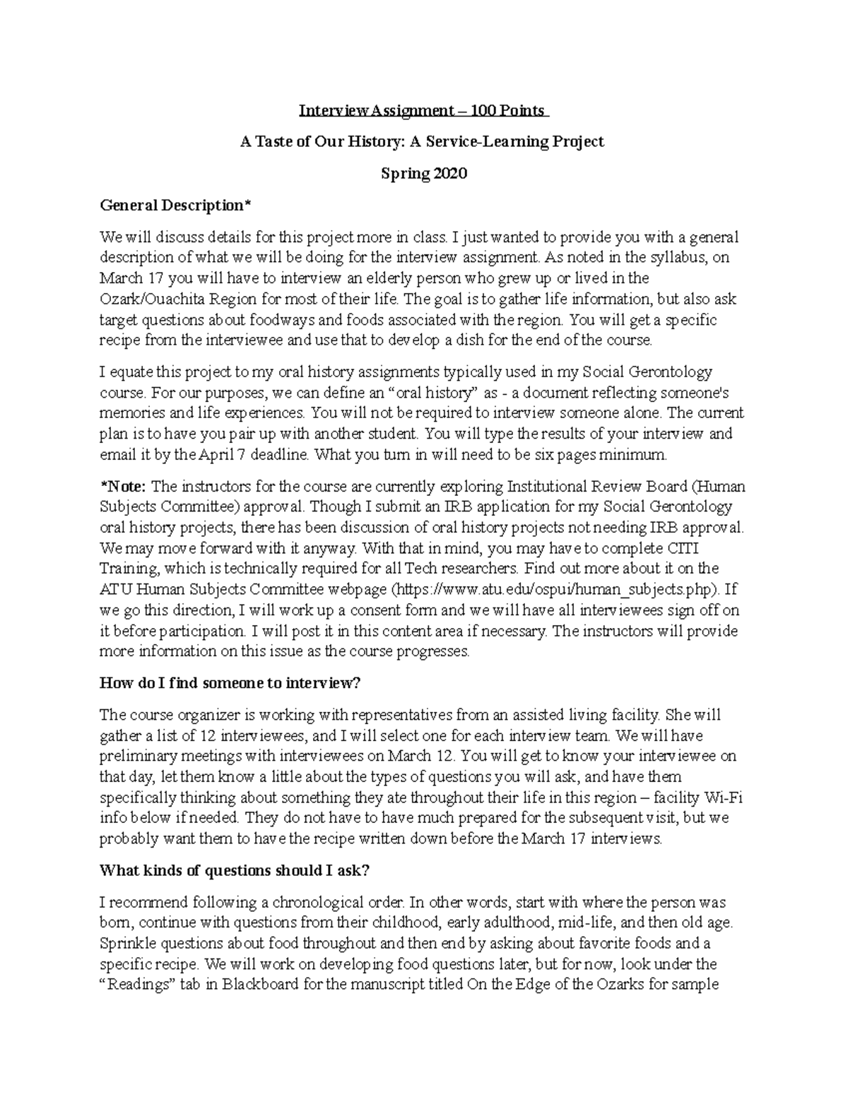 Interview Assignment - I just wanted to provide you with a general ...