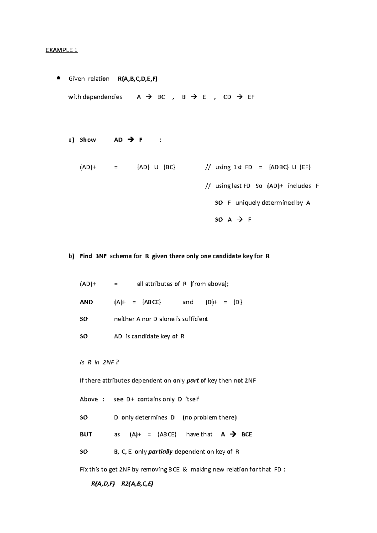 5. Databases 5 - EXAMPLE 1 Given relation R(A,B,C,D,E,F) with ...