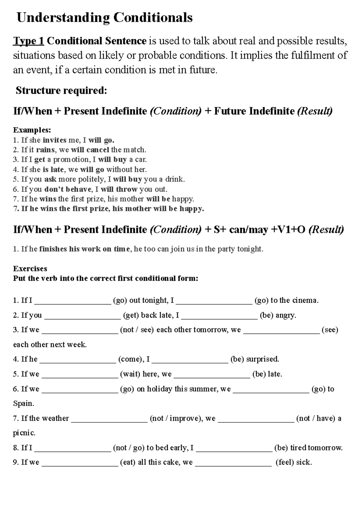 Understanding Conditionals - It implies the fulfilment of an event, if ...