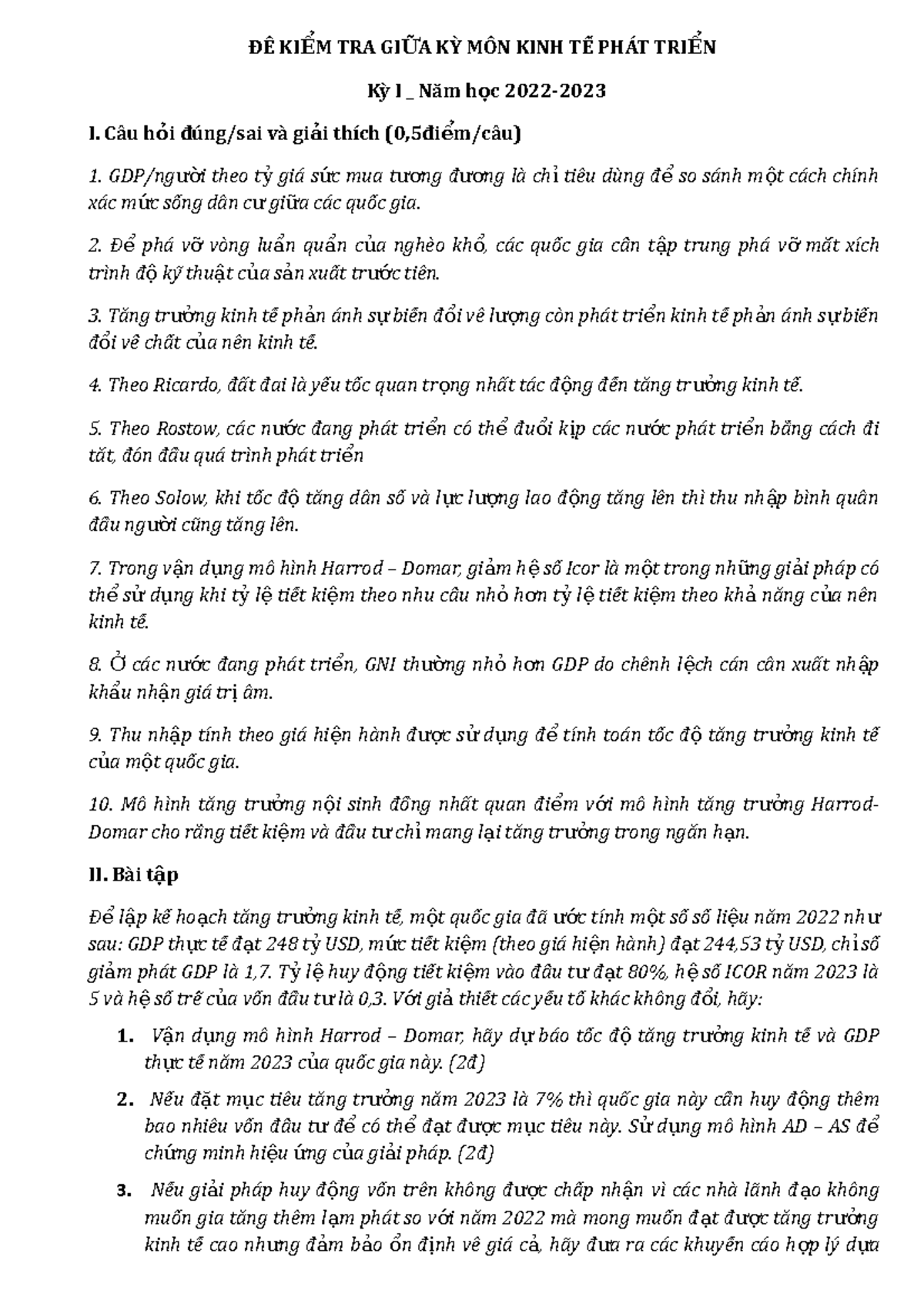 De-KTPT-9 - Đề thi ktpt giữa kì - ĐỀỀ KI M TRA GI A KỲ MÔN KINH TỀẾ ...