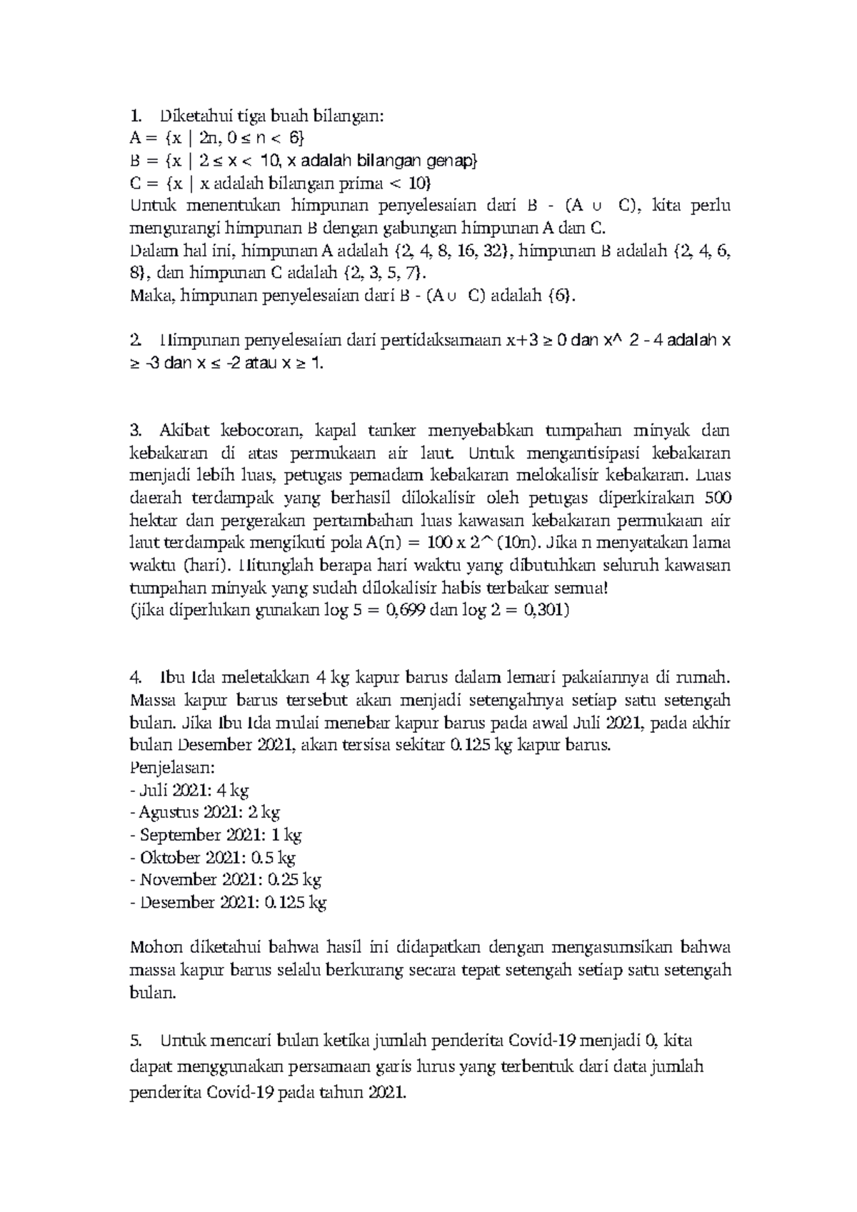 Tugas 1 Matematika Ekonomi - Diketahui Tiga Buah Bilangan: A = {x | 2 N ...