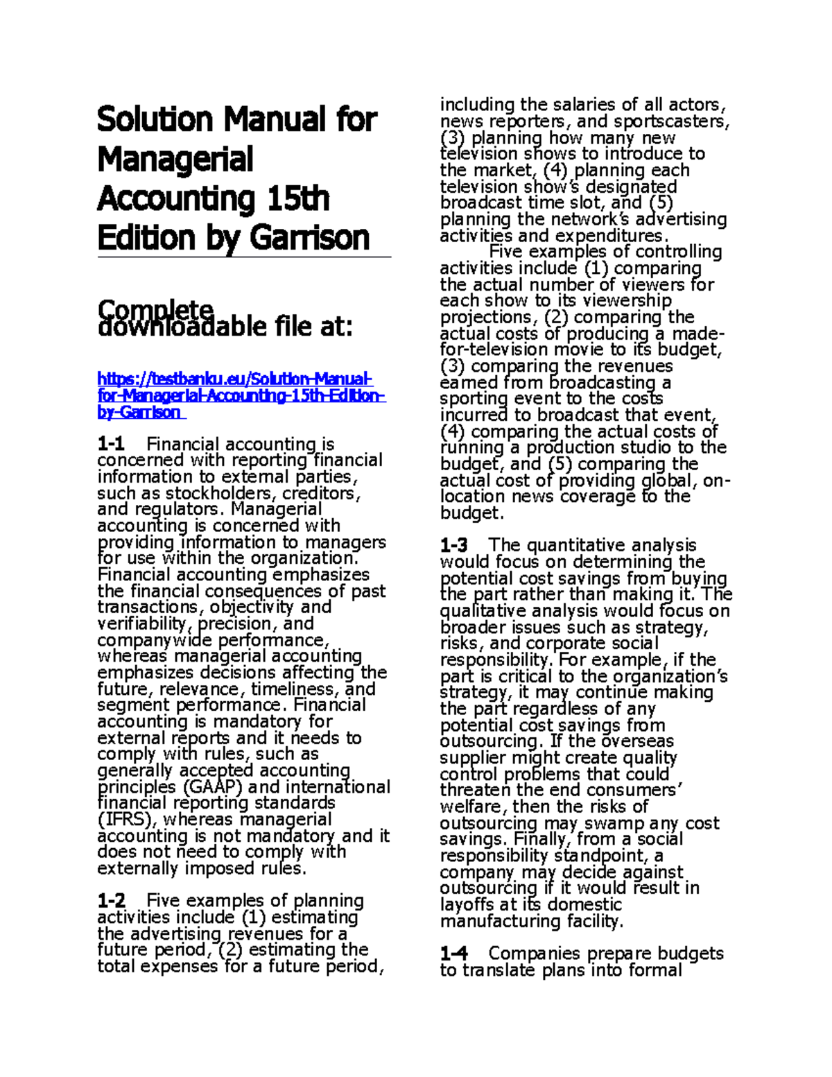 Solution Manual for Managerial Accountin - Solution Manual for ...