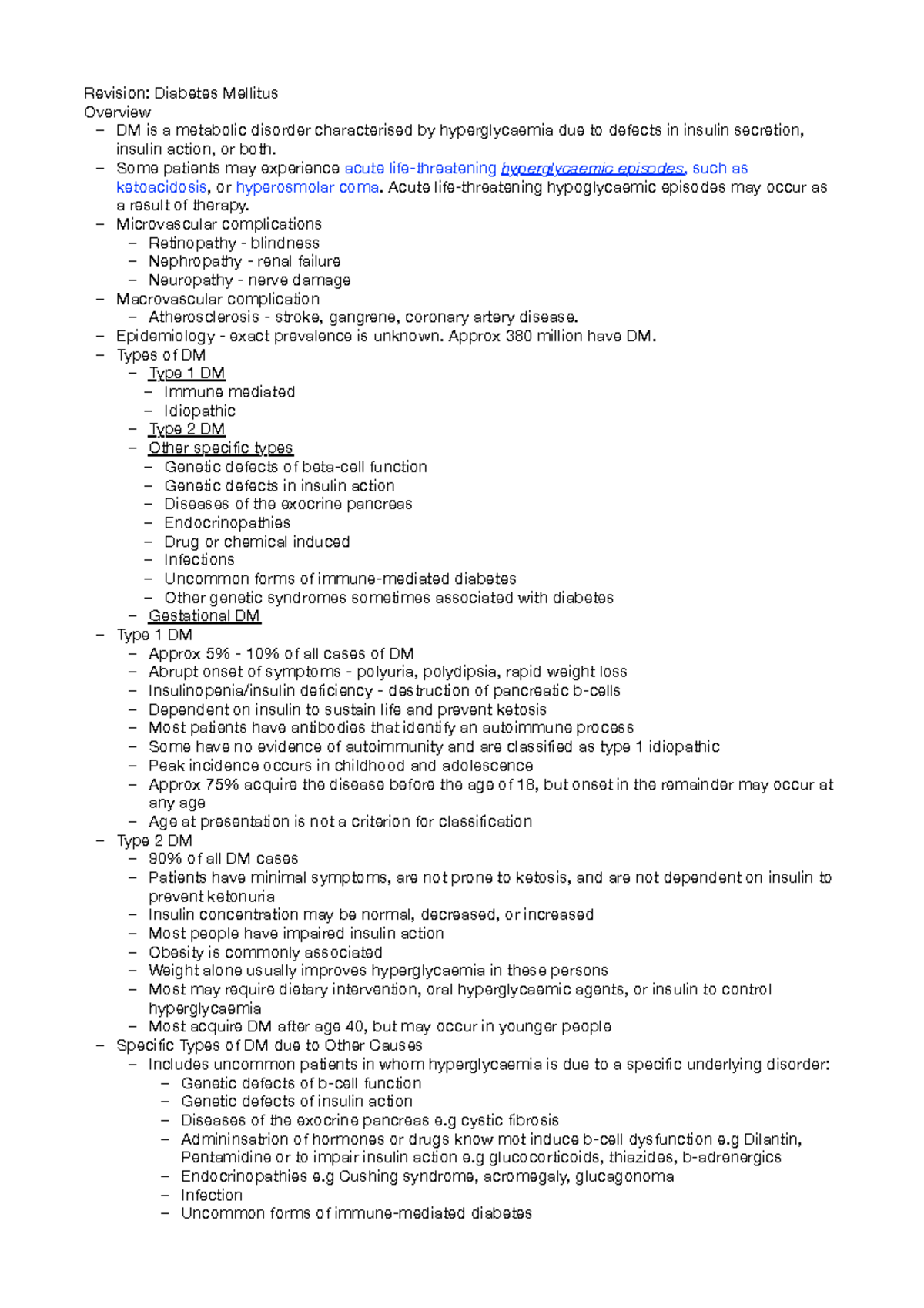 Revision: Diabetes Mellitus - Some patients may experience acute ...