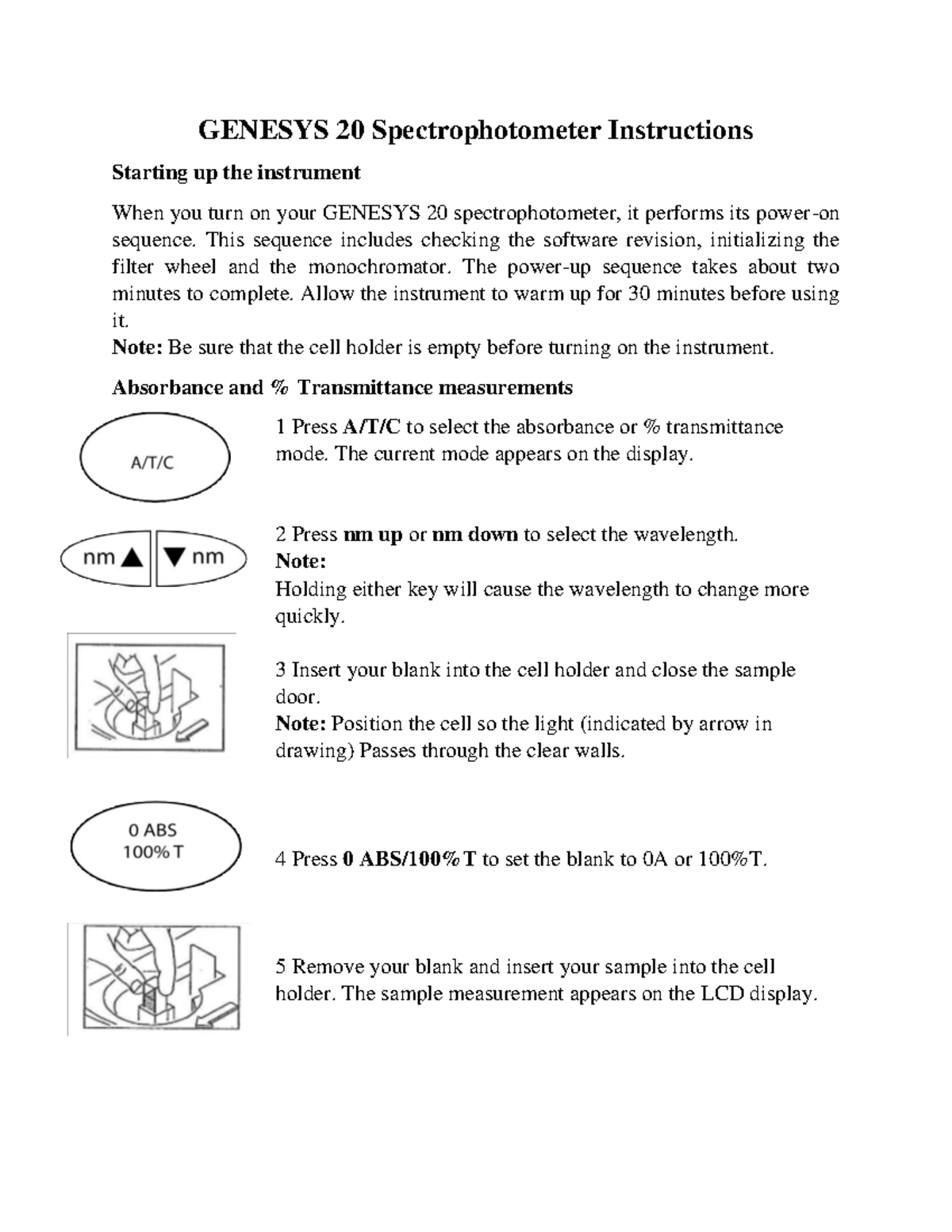 Genesys 20 Guide LP GENESYS 20 Spectrophotometer Instructions