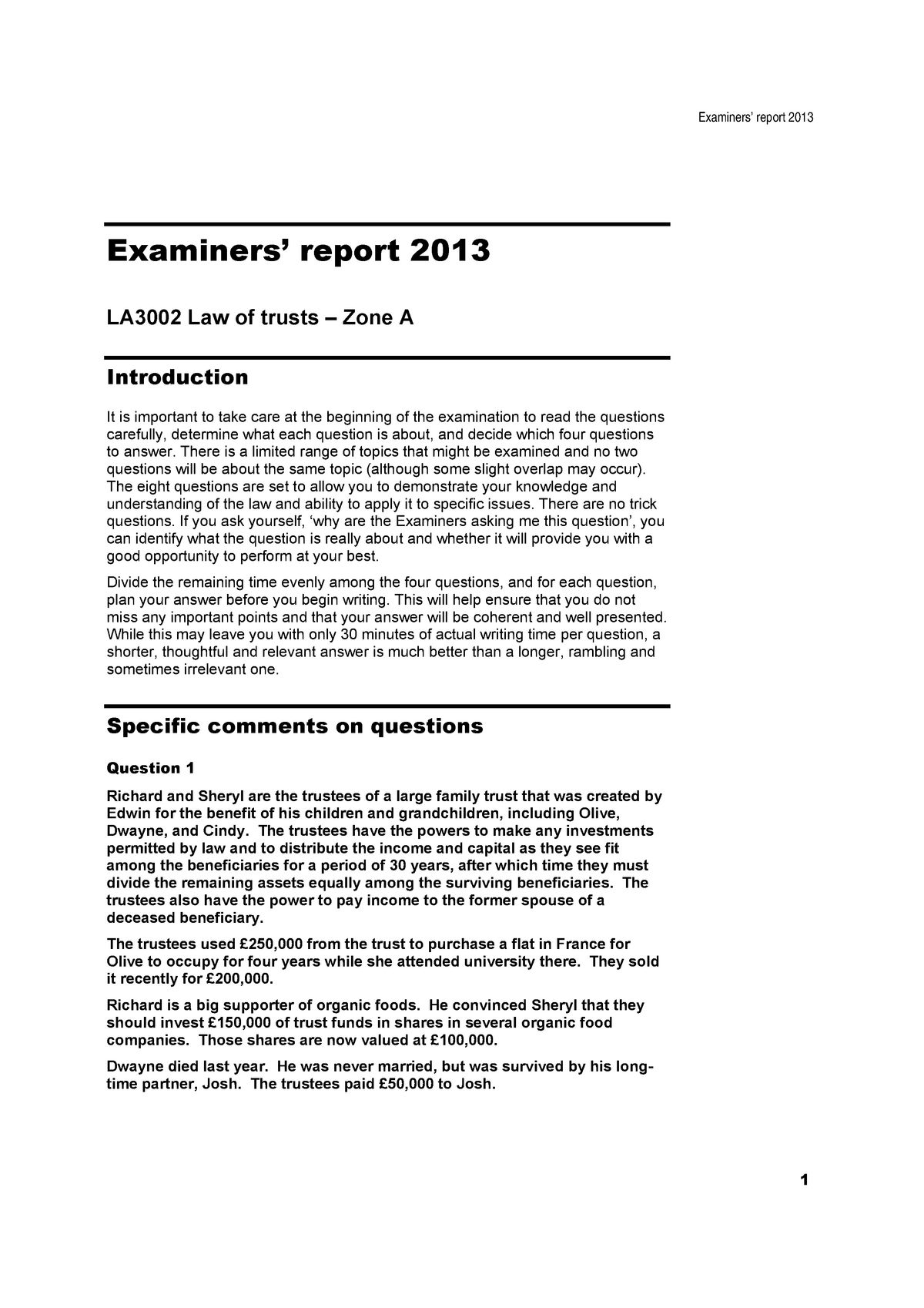 Trusts Report 2013 A - Examiners’ Report 2013 Examiners’ Report 2013 ...