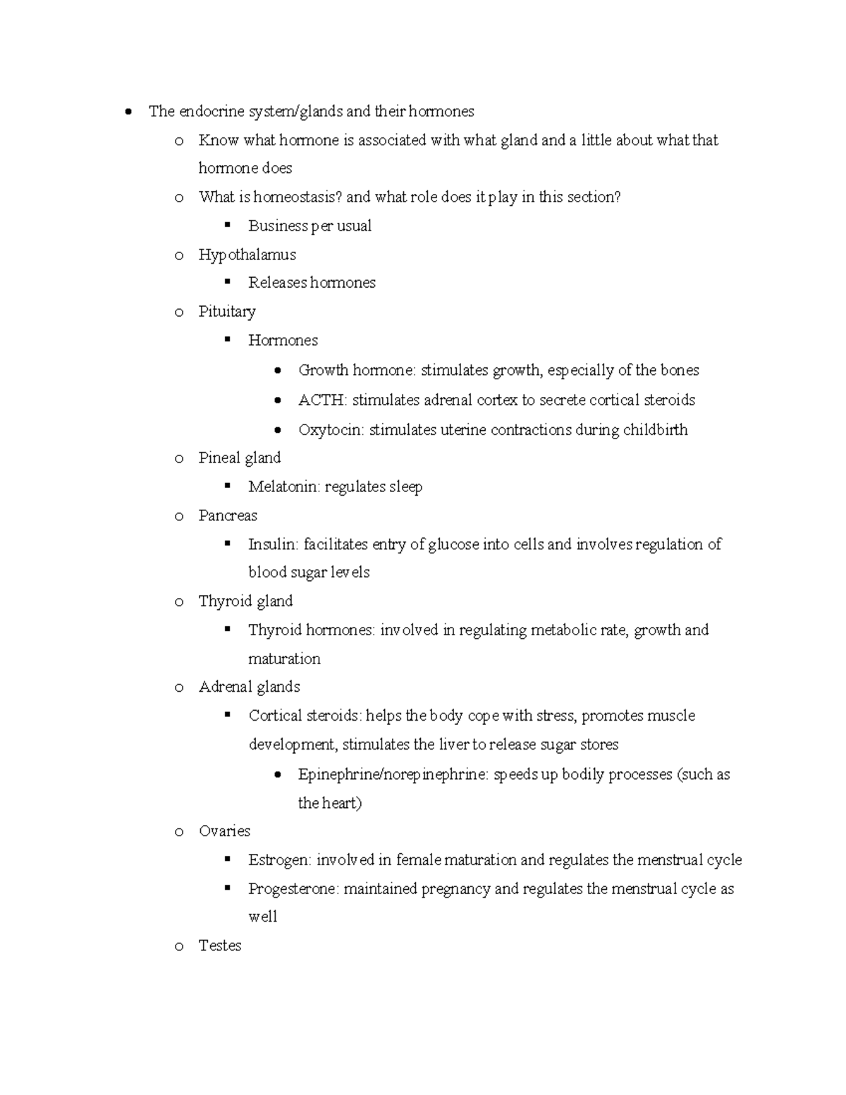 PSYC 1301 - Test 1 - 7 - Endocrine System/glands And Their Hormones ...