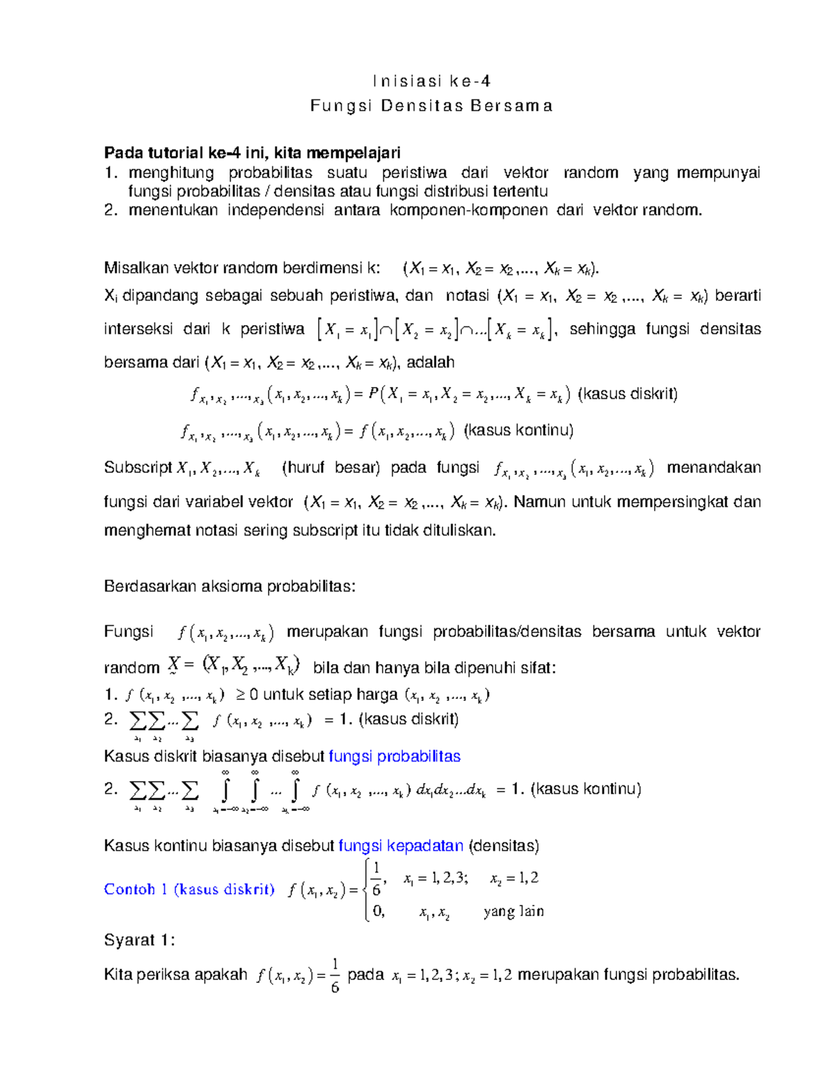 Materi Inisiasi 4 Fungsi Densitas Bersama - I N I S I A S I K E - 4 Fu ...