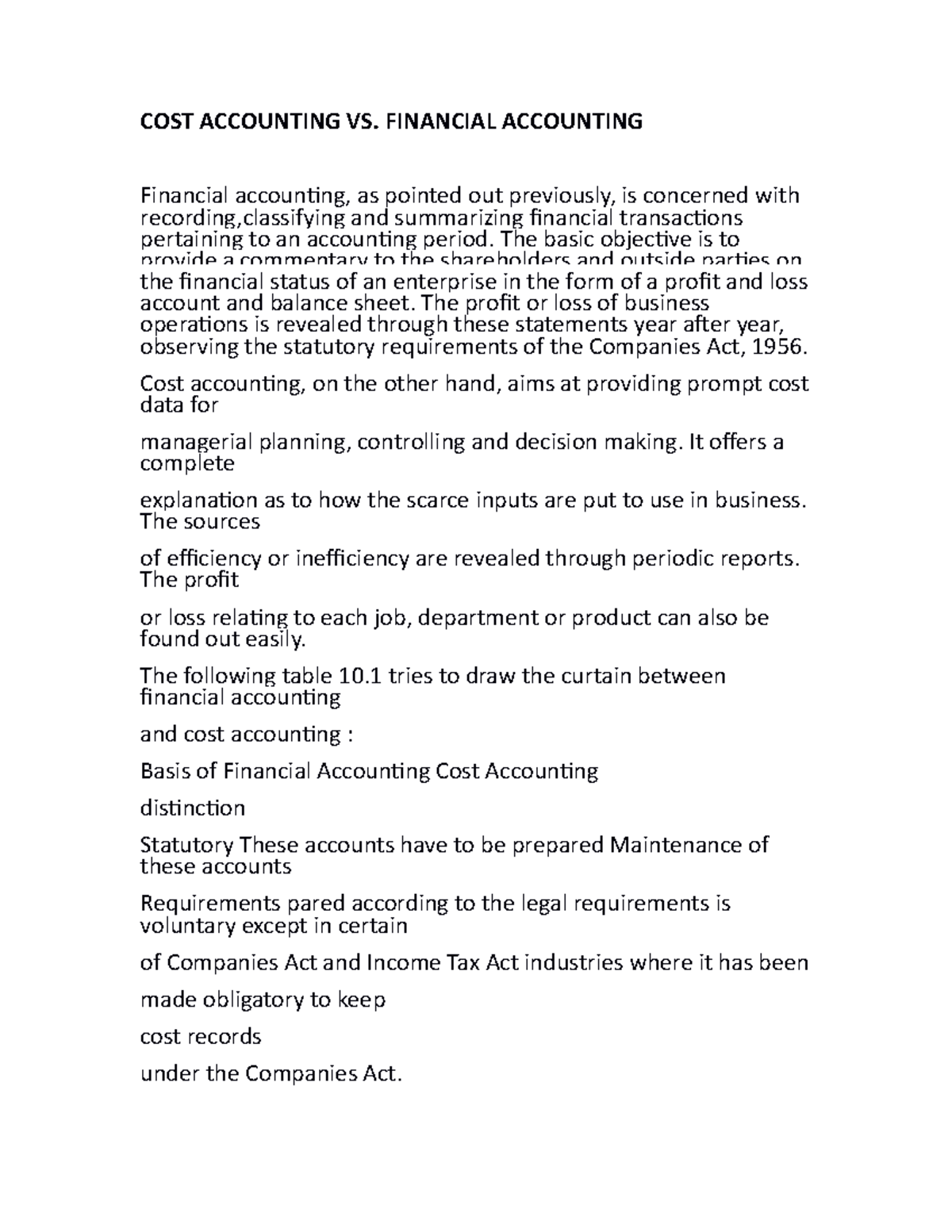 COST Accounting VS. Financial Accounting COST ACCOUNTING VS. FINANCIAL ACCOUNTING Financial