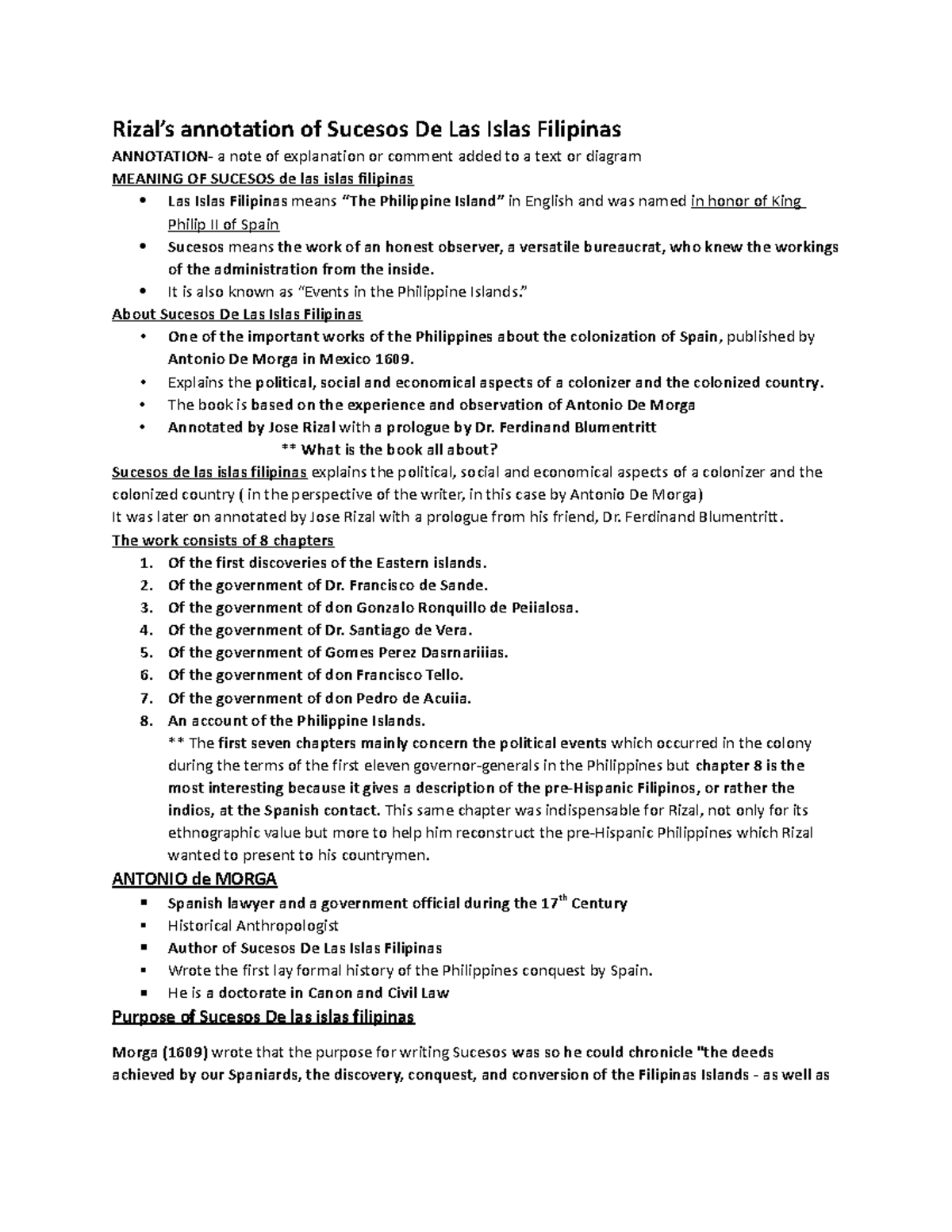 WEEK 9 Rizal Lecture - Rizal’s annotation of Sucesos De Las Islas ...