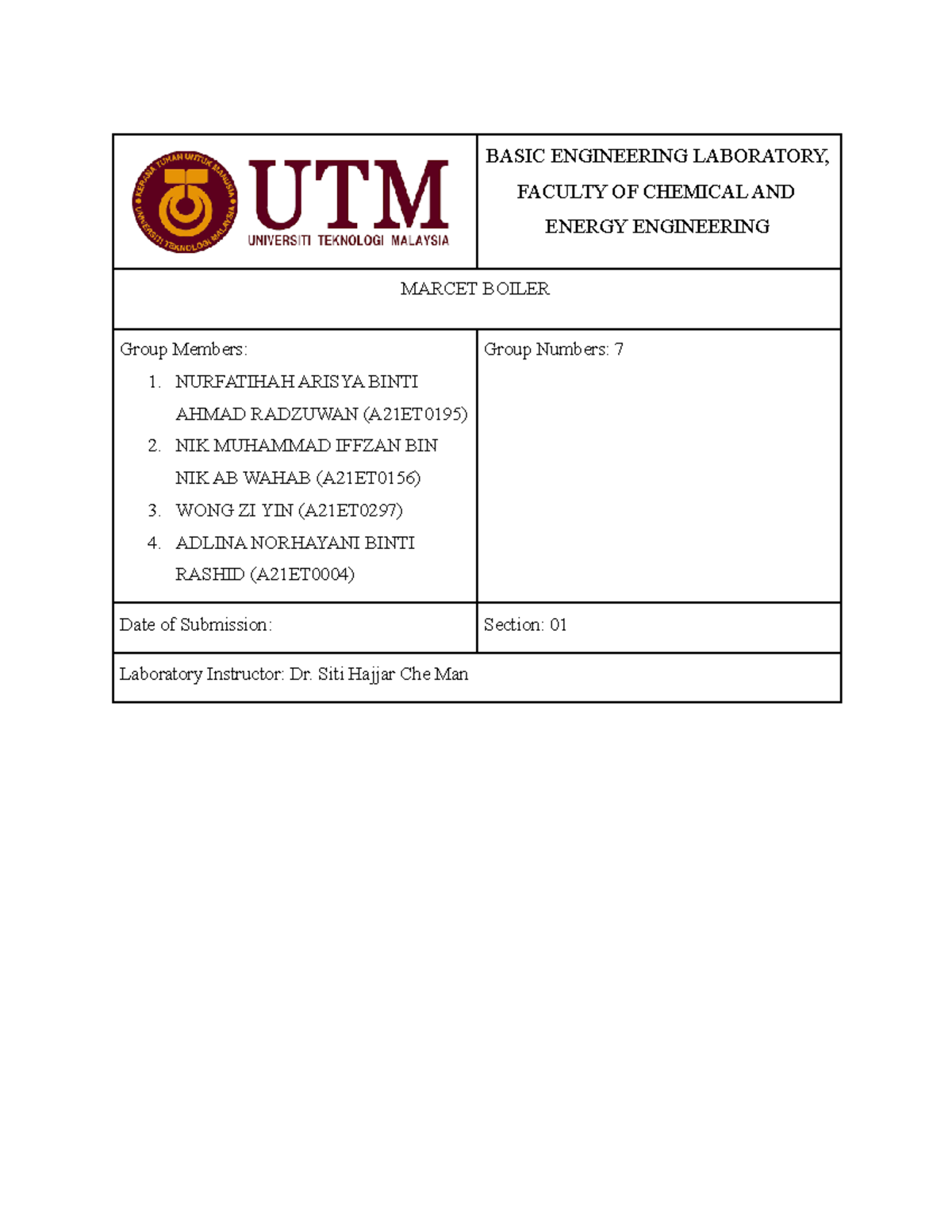 Lab Report Exp 1 - BASIC ENGINEERING LABORATORY, FACULTY OF CHEMICAL ...