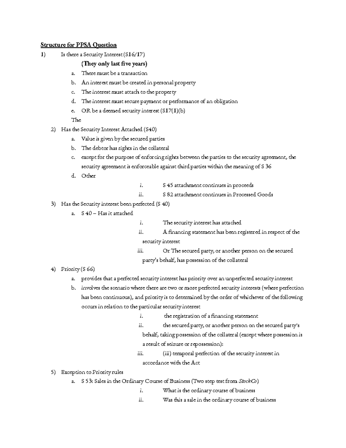 Structure for PPSA Question - There must be a transaction b. An ...