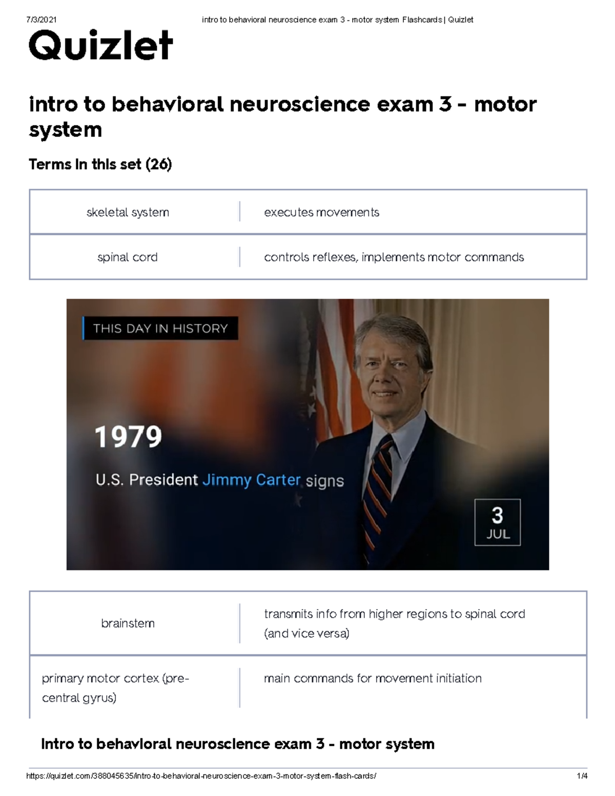 Intro to behavioral neuroscience exam 3 - motor system Flashcards Quizlet - - StuDocu Intro to behavioral neuroscience exam 3 - motor system Flashcards Quizlet - - StuDocu
