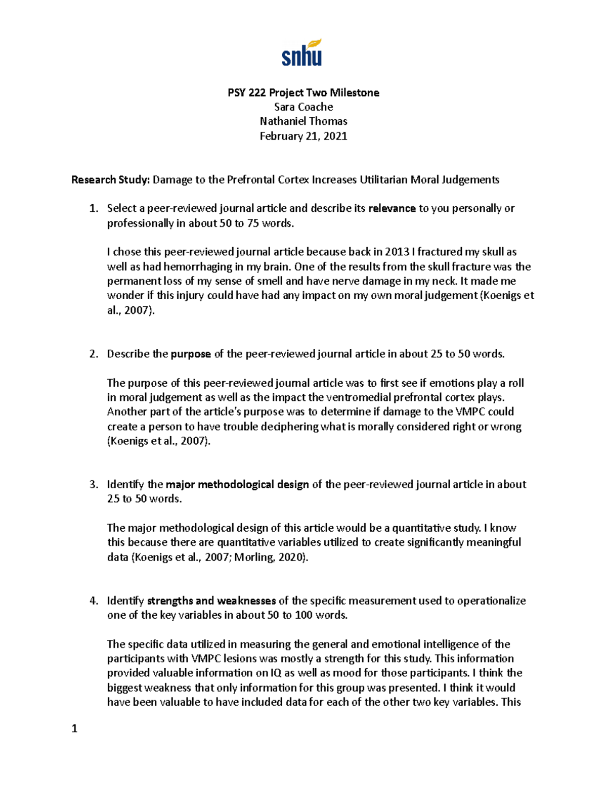 PSY 222 Project Two Milestone - PSY 222 Project Two Milestone Sara