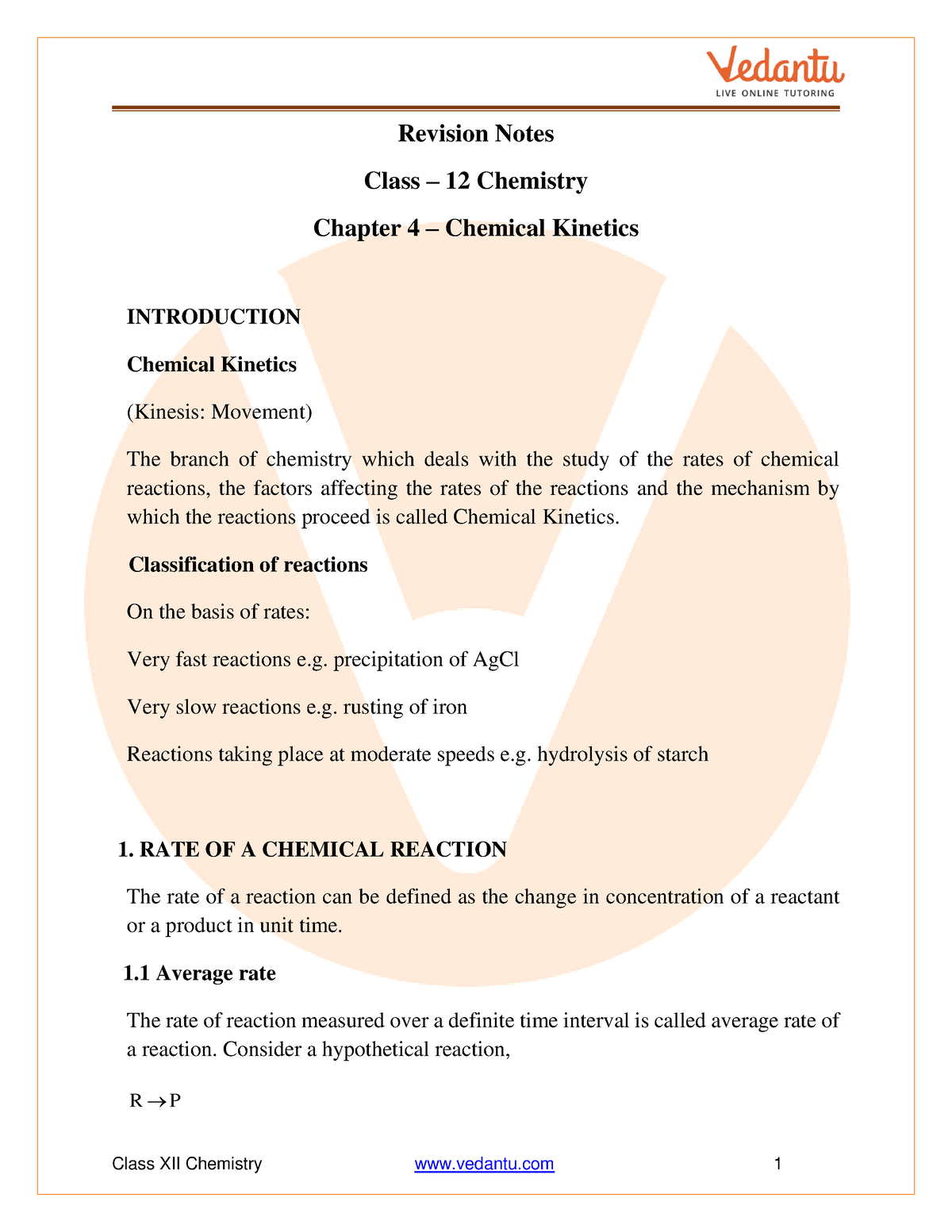 Class 12 Chemistry Revision Notes Chemical Kinetics - Revision Notes ...